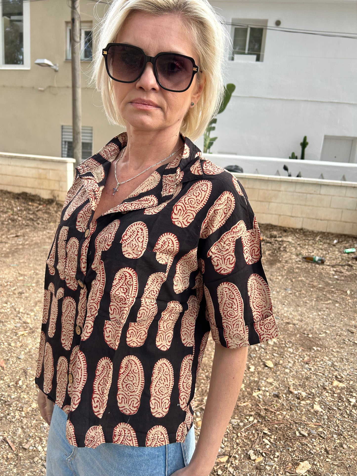 Black paisley Cotton crop Shirt