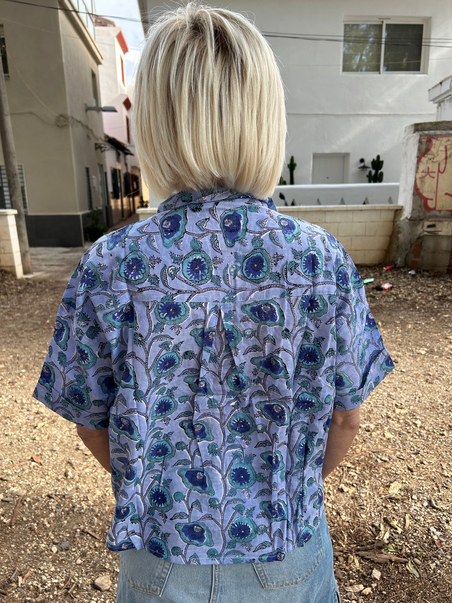 Blue Cotton crop Shirt