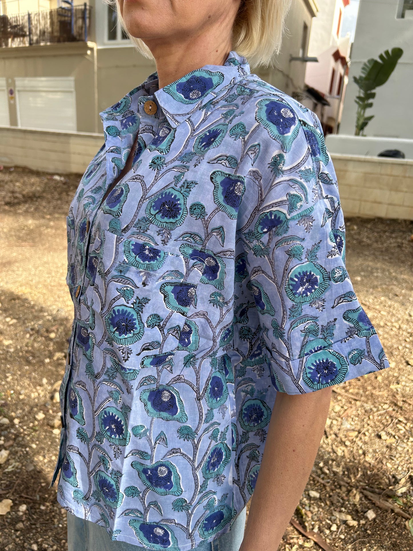 Blue Cotton crop Shirt