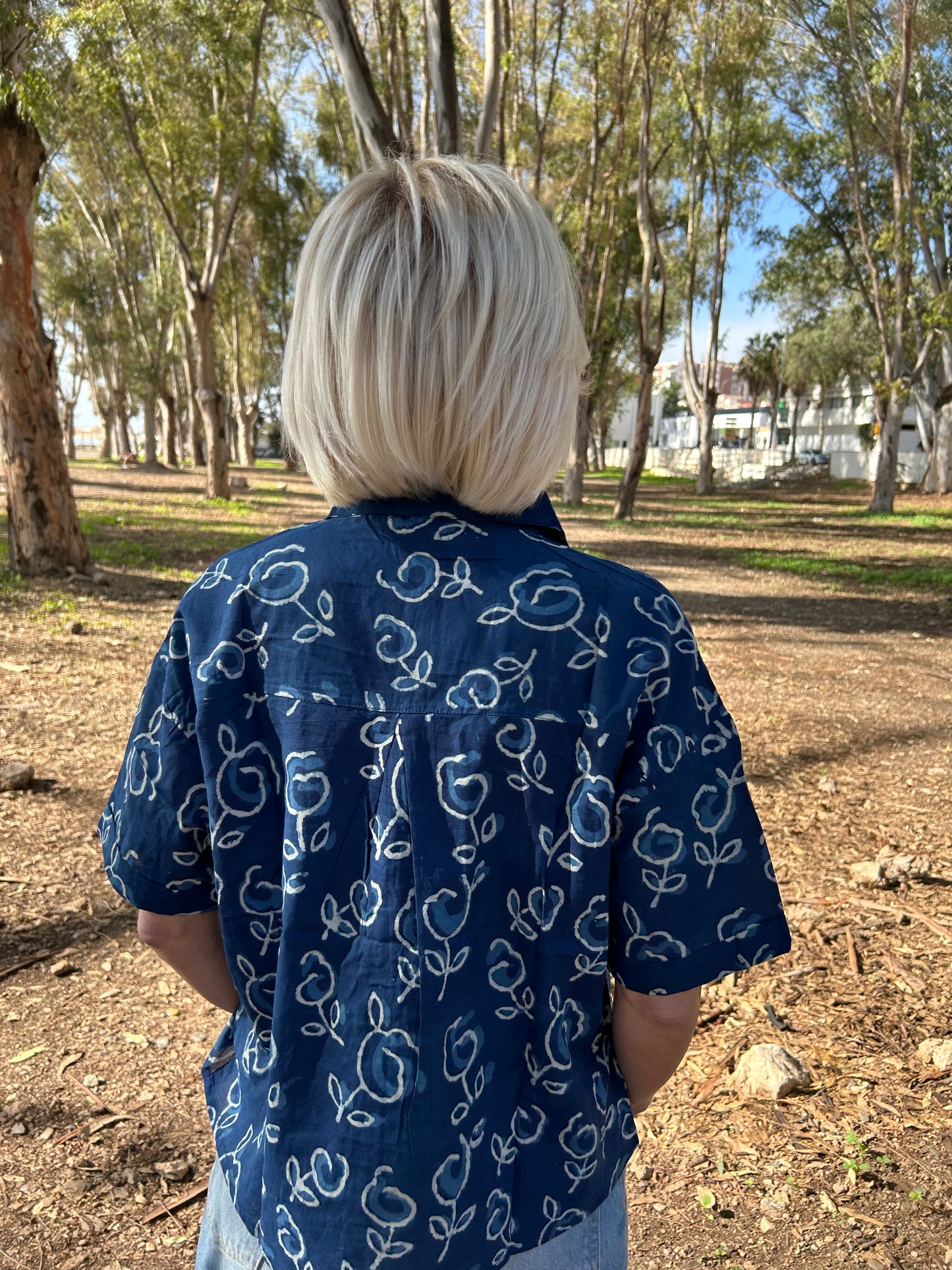 Indigo Organic cotton crop shirt