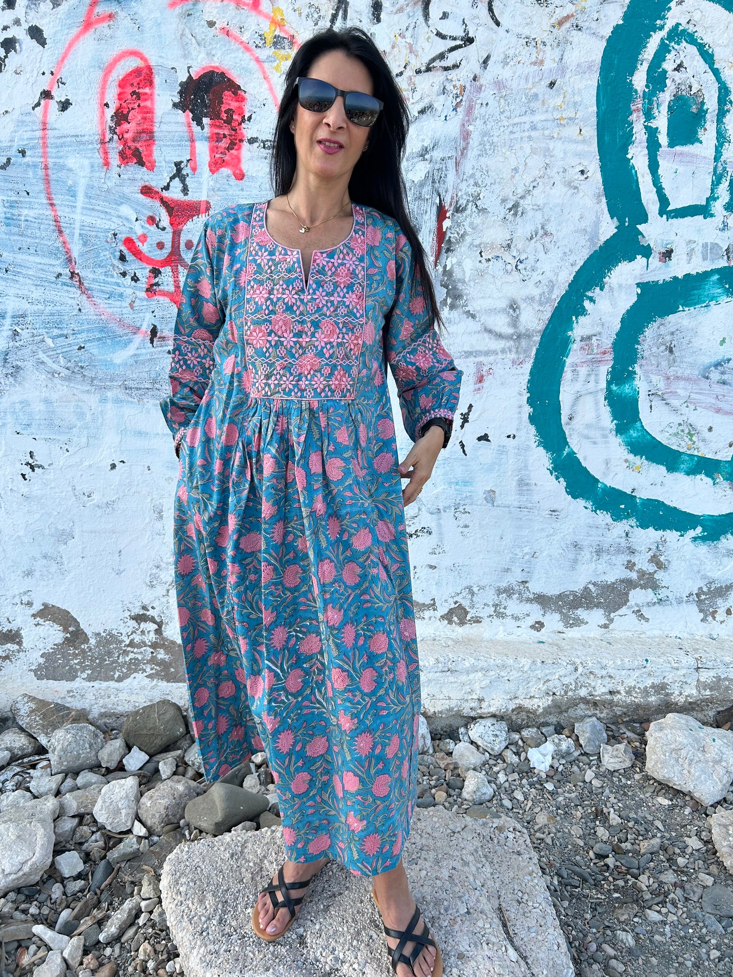 Blue embroidered dress