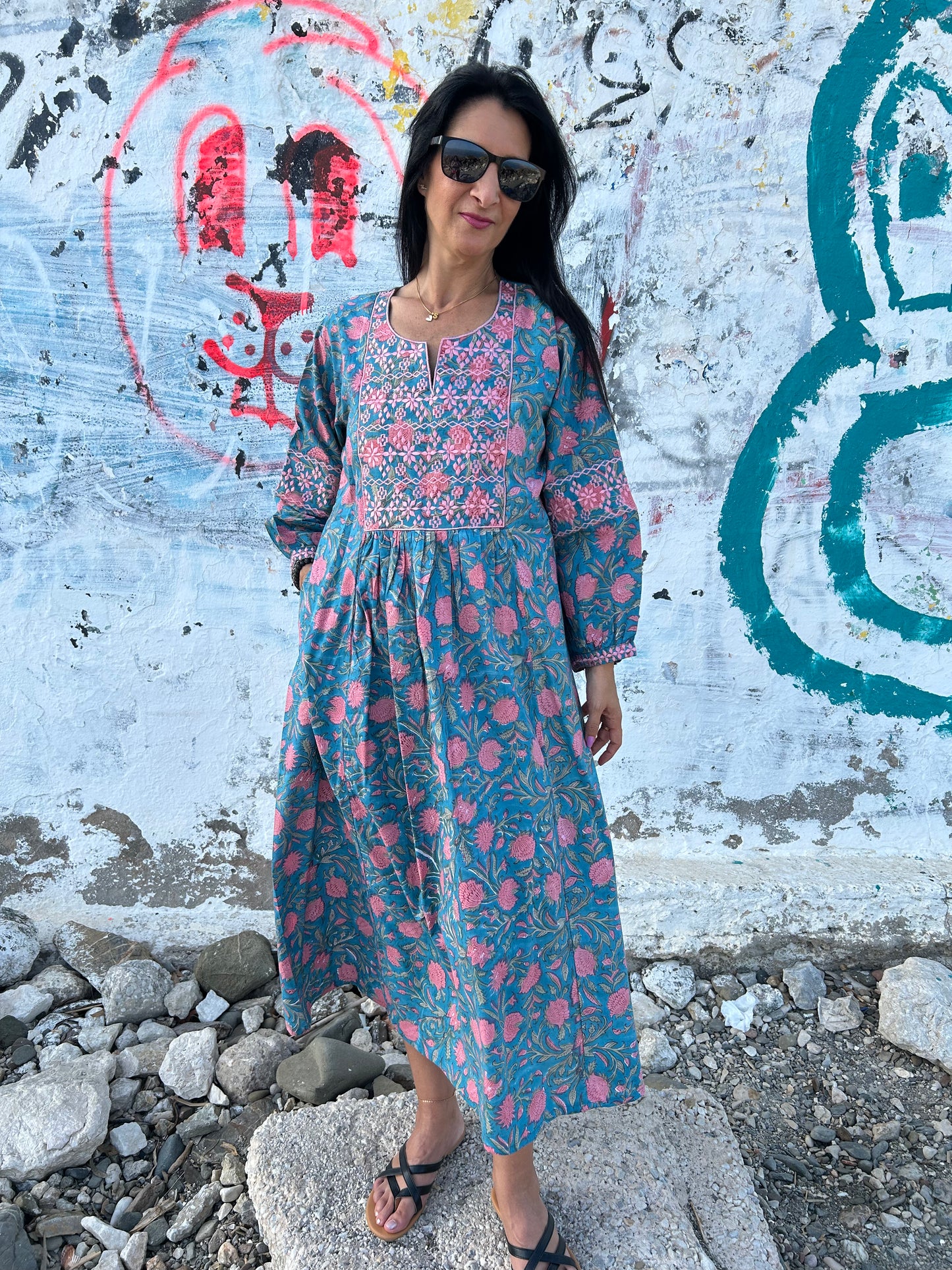 Blue embroidered dress