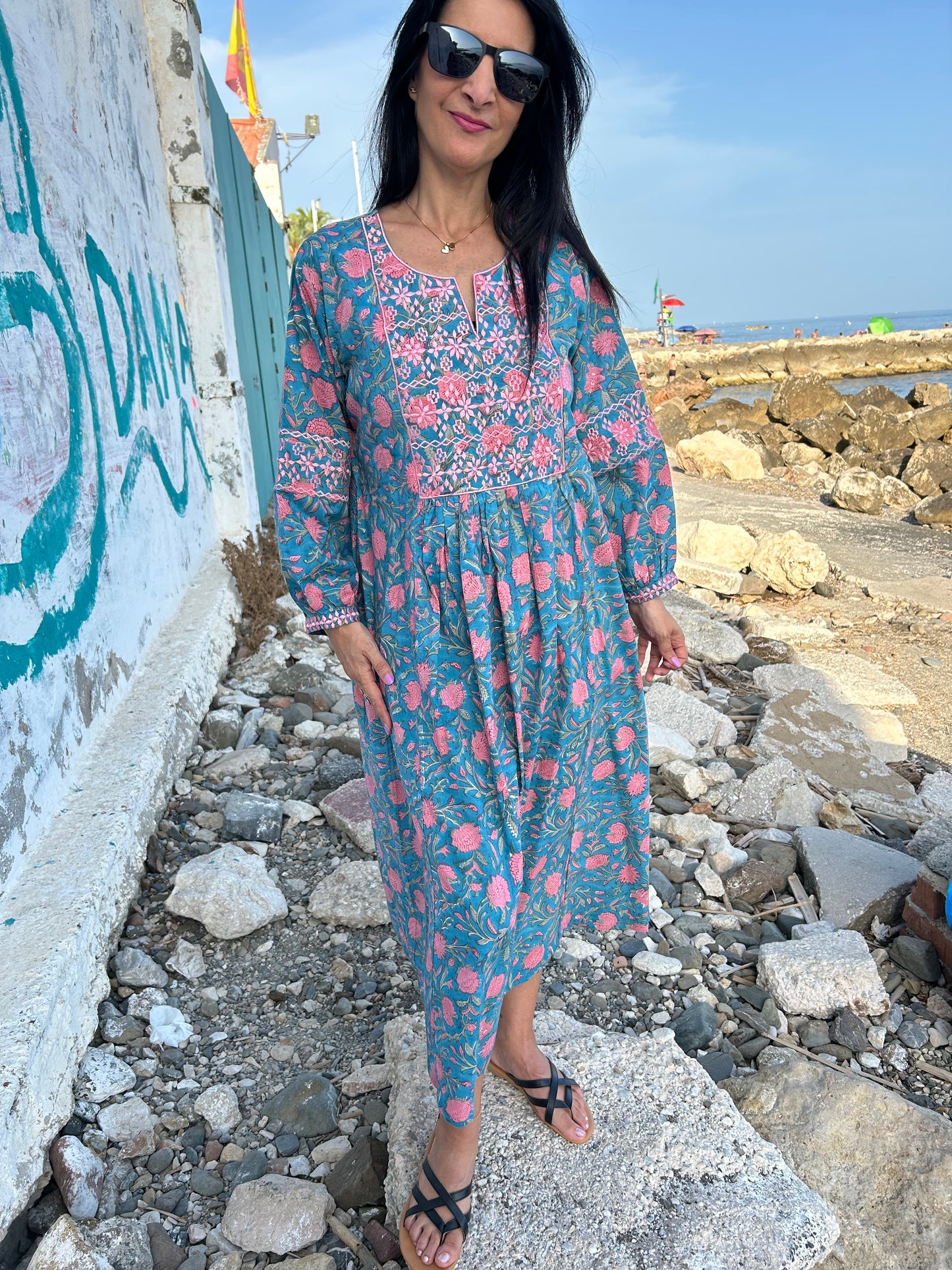 Blue embroidered dress