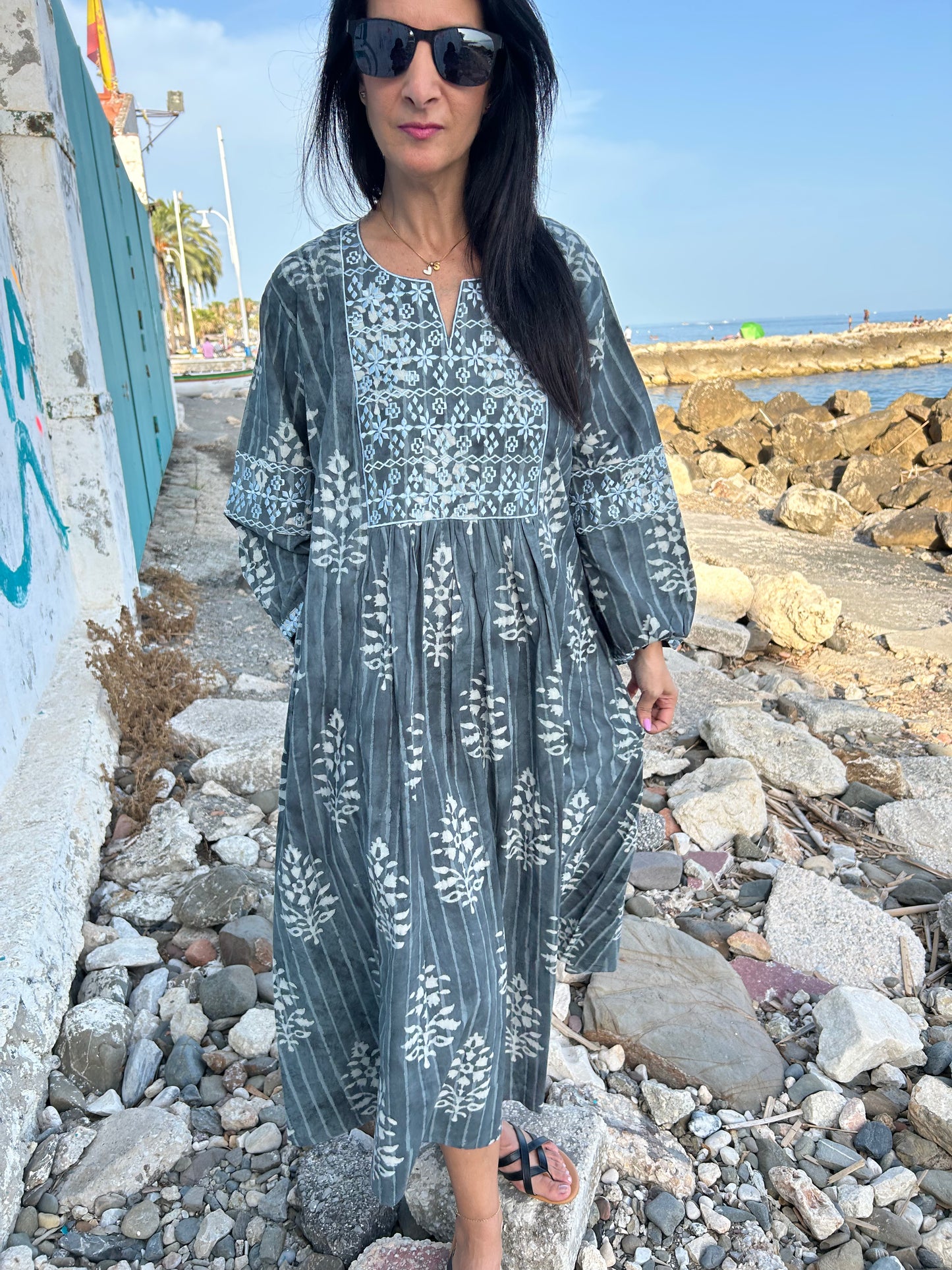 Gray Autumn embroidered dress