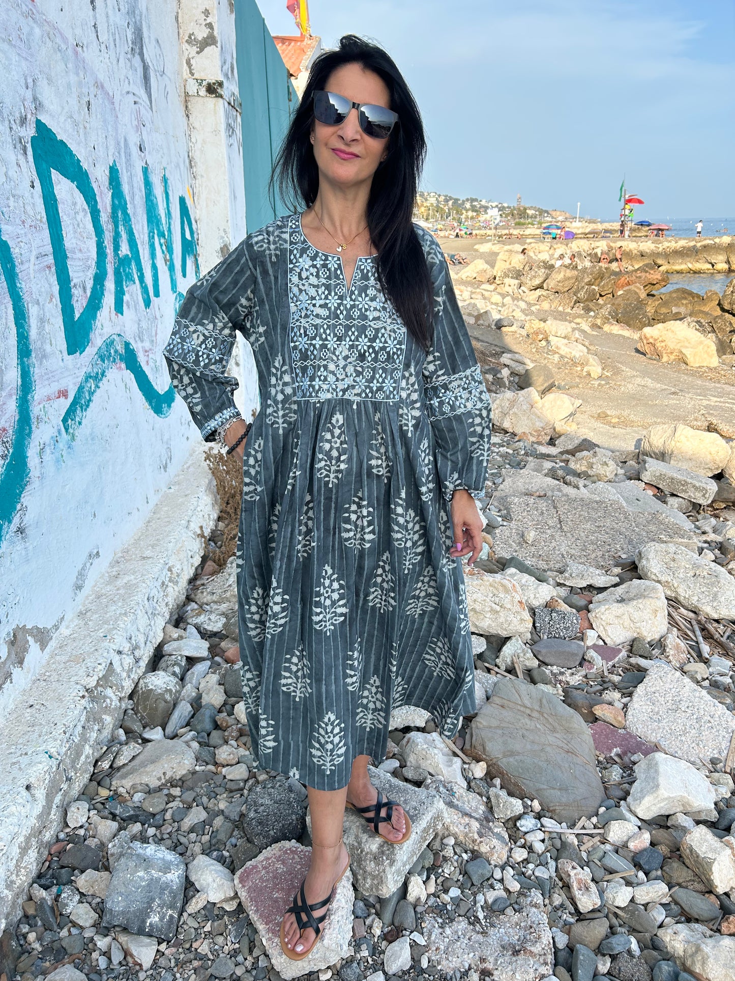 Gray Autumn embroidered dress