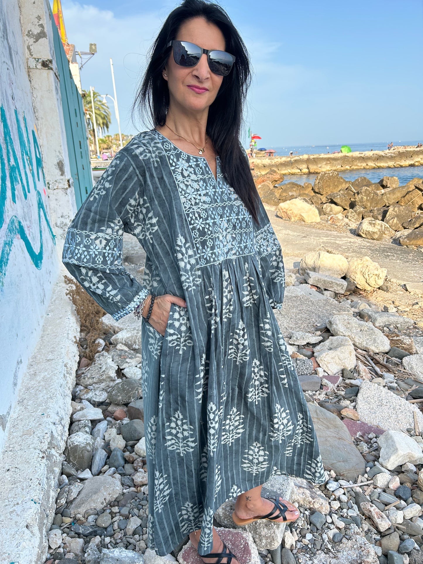 Gray Autumn embroidered dress