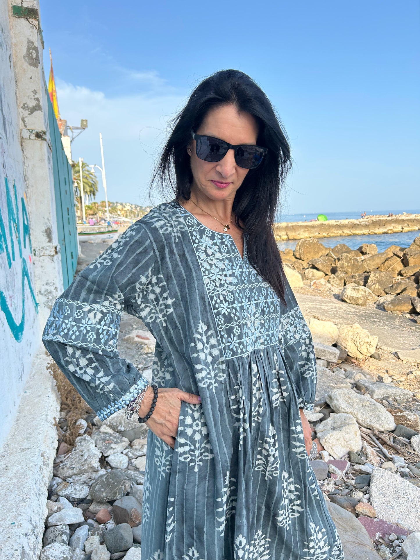 Gray Autumn embroidered dress