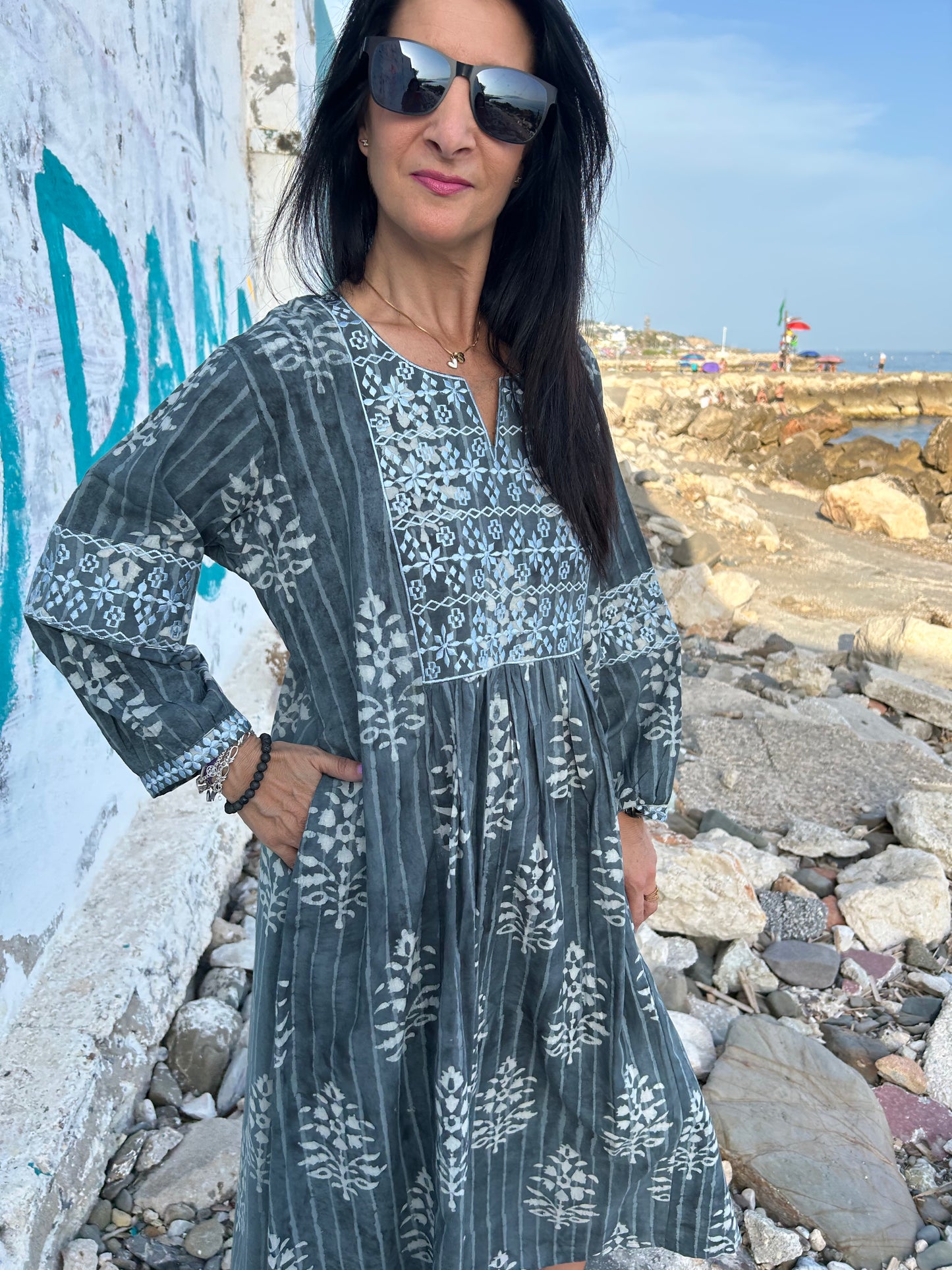 Gray Autumn embroidered dress