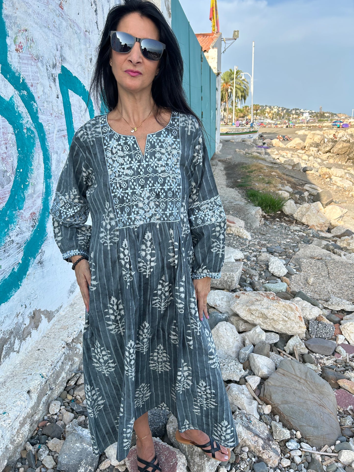 Gray Autumn embroidered dress