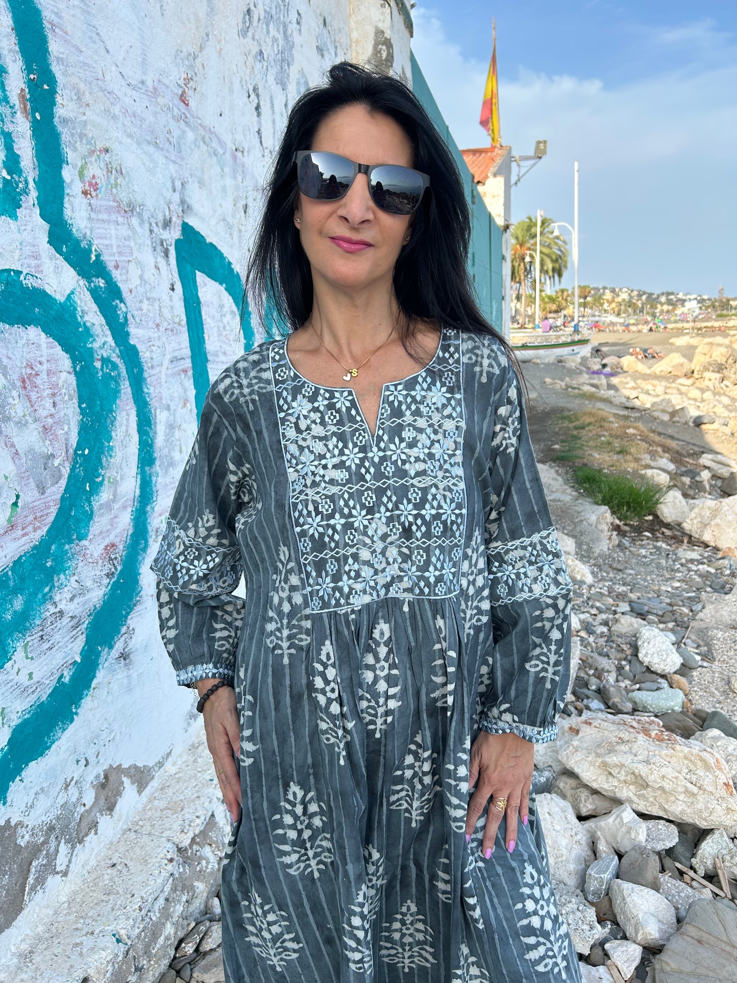 Gray Autumn embroidered dress