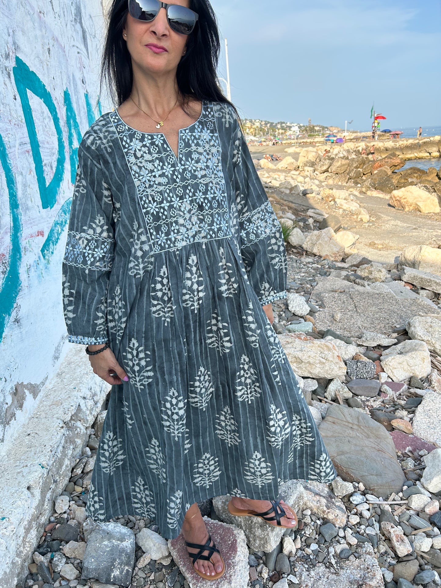 Gray Autumn embroidered dress