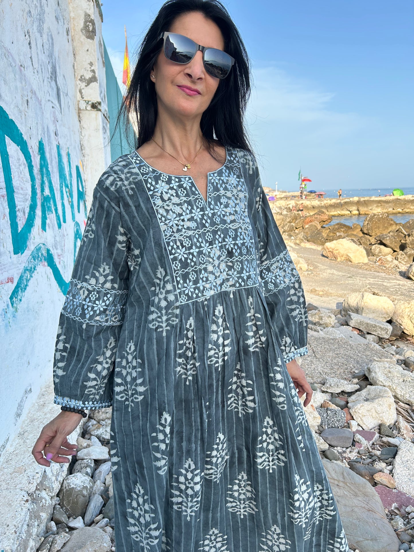 Gray Autumn embroidered dress