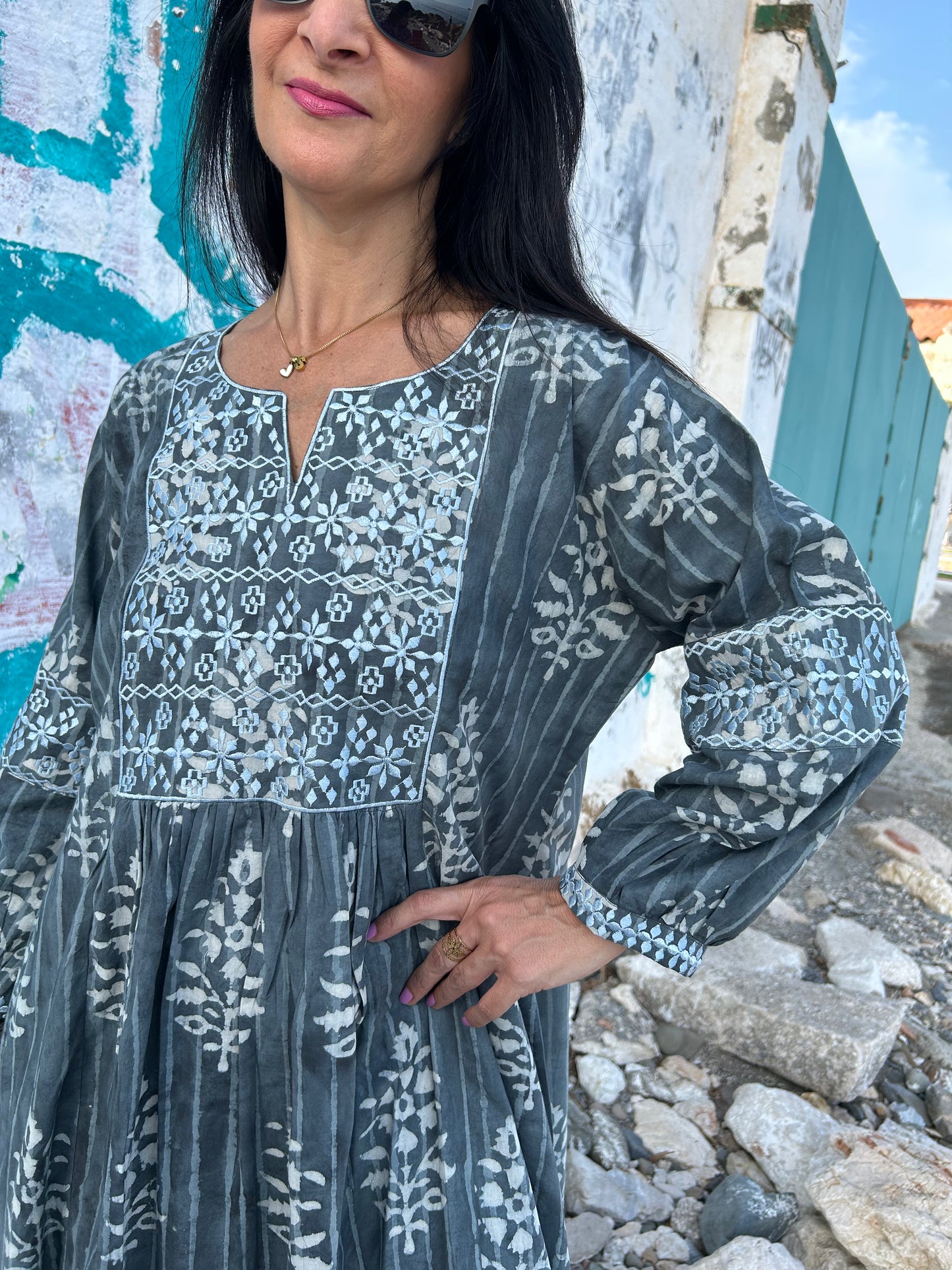 Gray Autumn embroidered dress