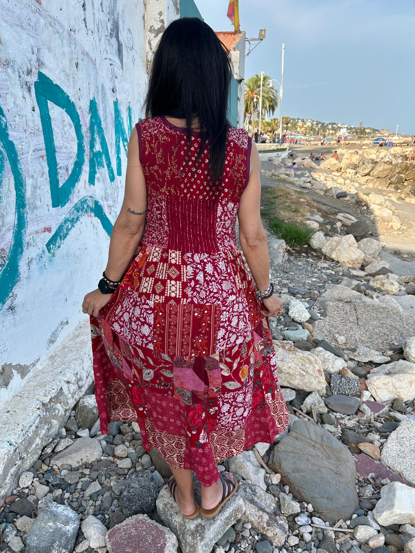 Red Sustainable Patchwork  Dress