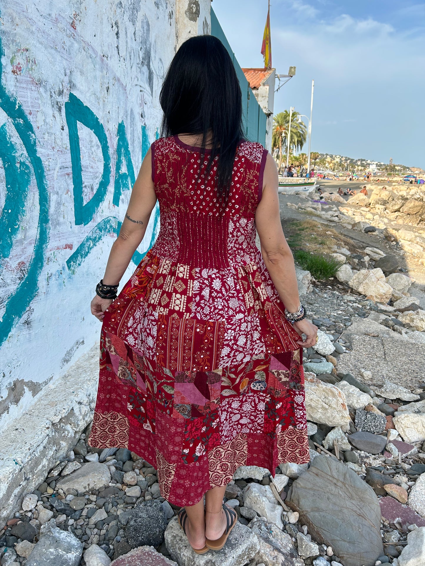 Red Sustainable Patchwork  Dress