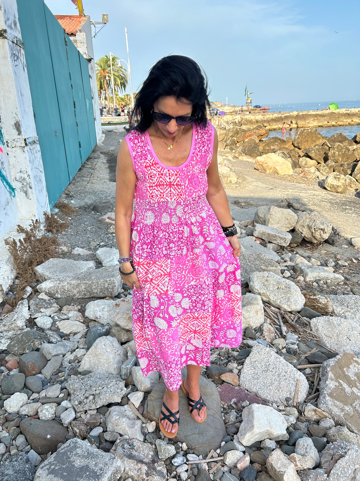 Sustainable Pink Rayon patchwork dress