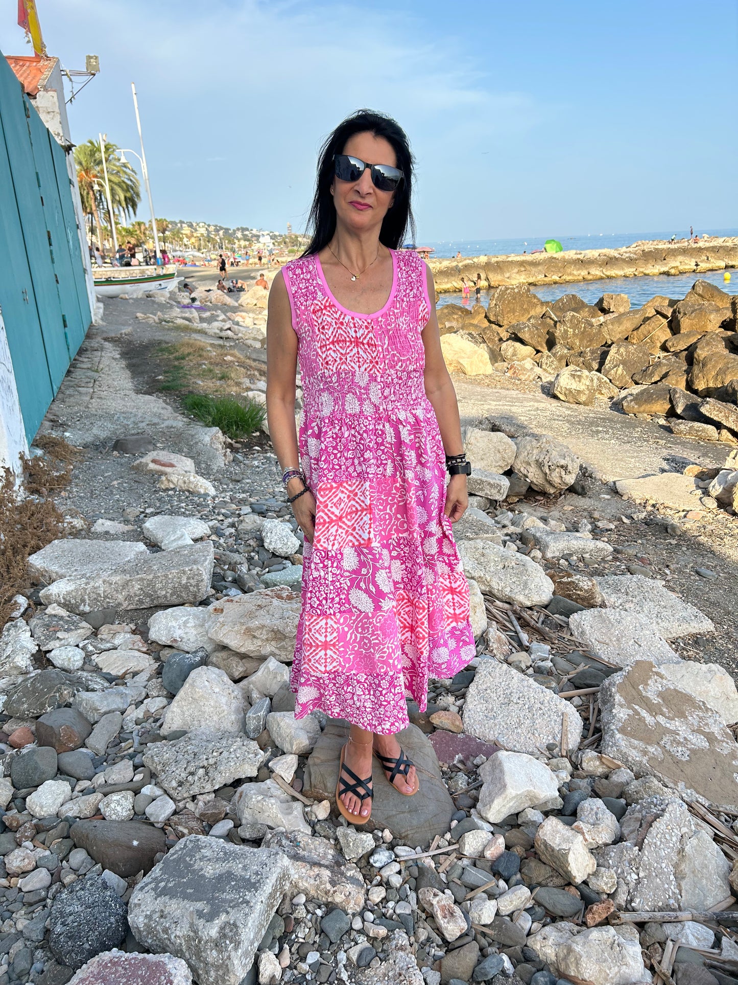 Sustainable Pink Rayon patchwork dress