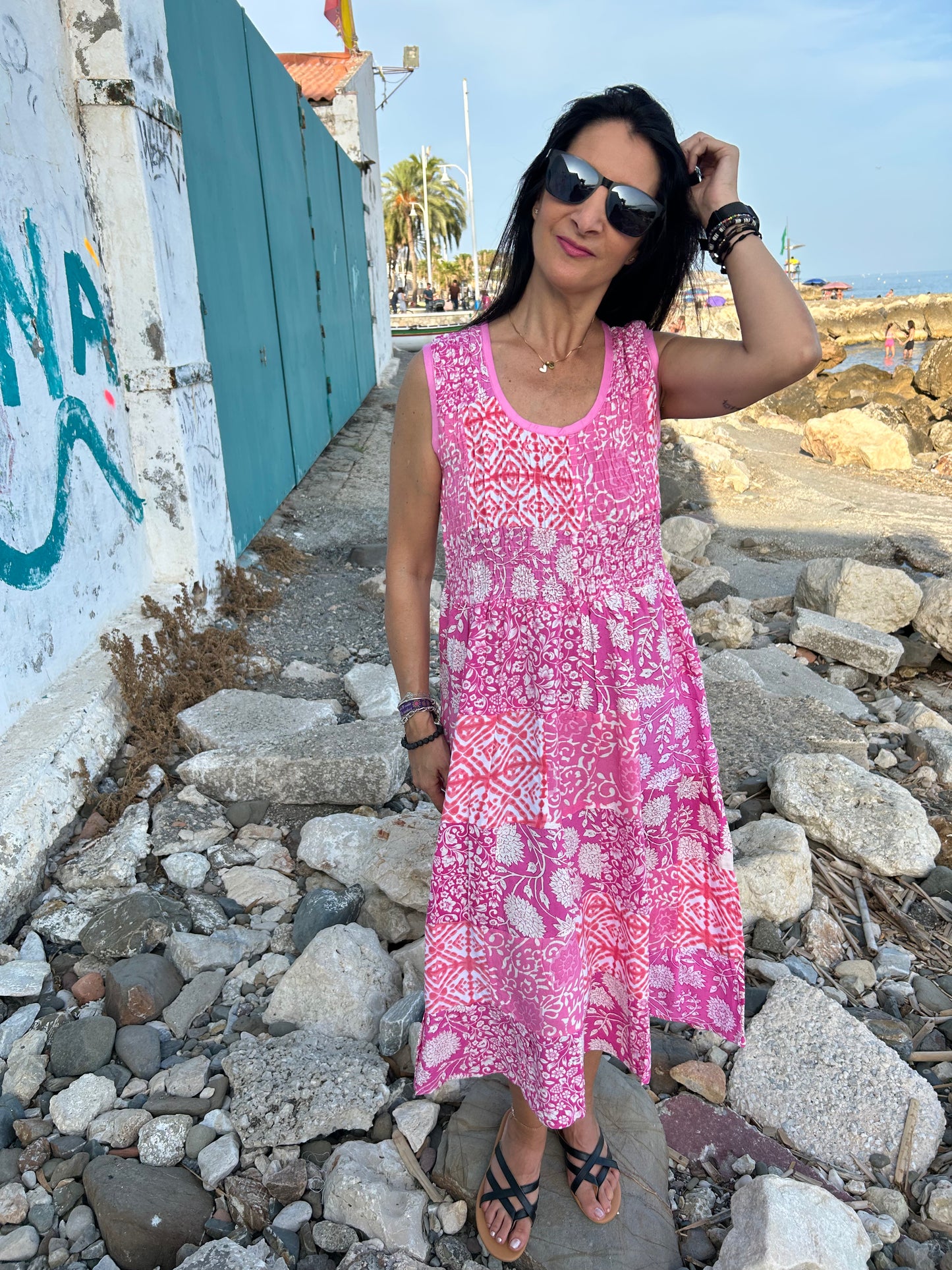 Sustainable Pink Rayon patchwork dress