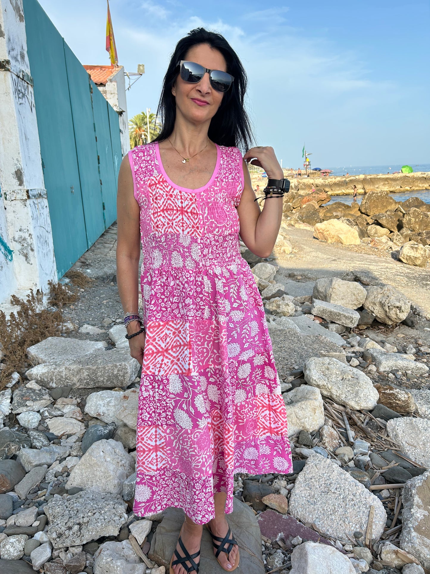 Sustainable Pink Rayon patchwork dress