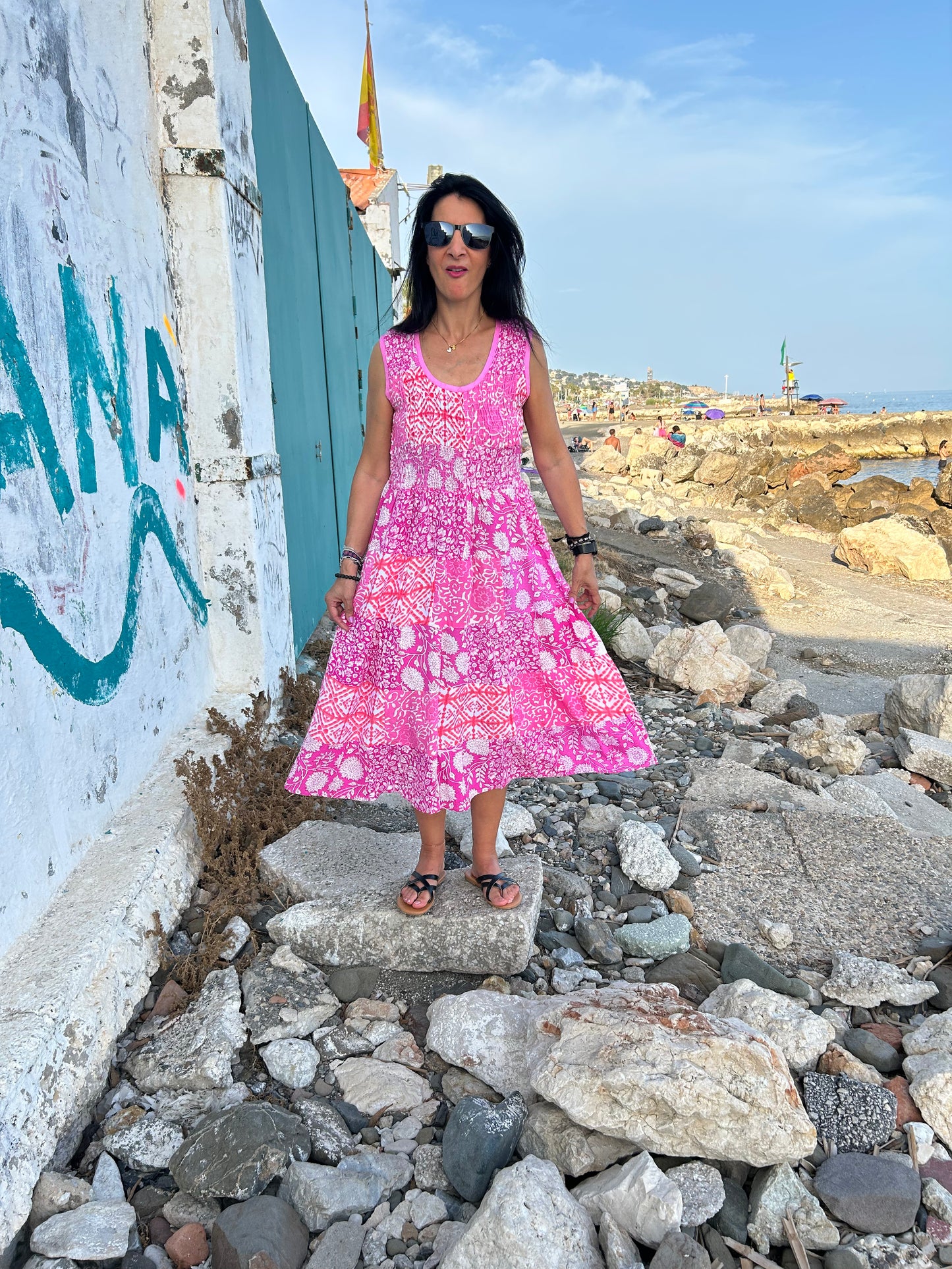 Sustainable Pink Rayon patchwork dress