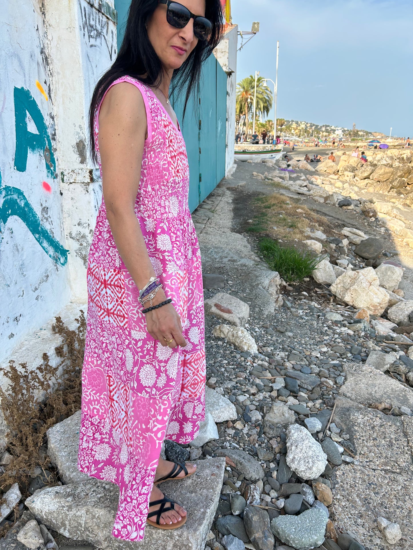 Sustainable Pink Rayon patchwork dress