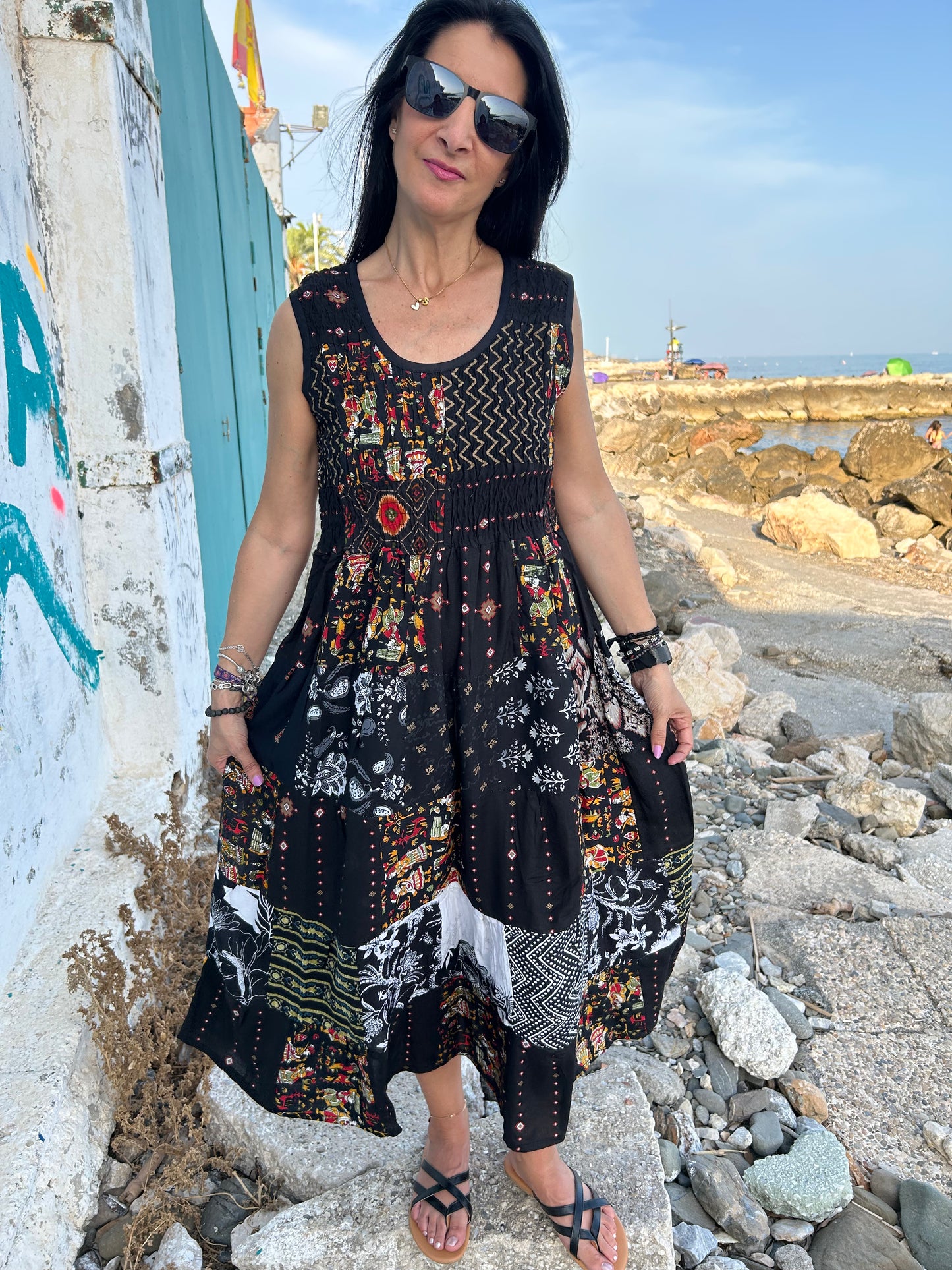 Black Sustainable Patchwork Dress