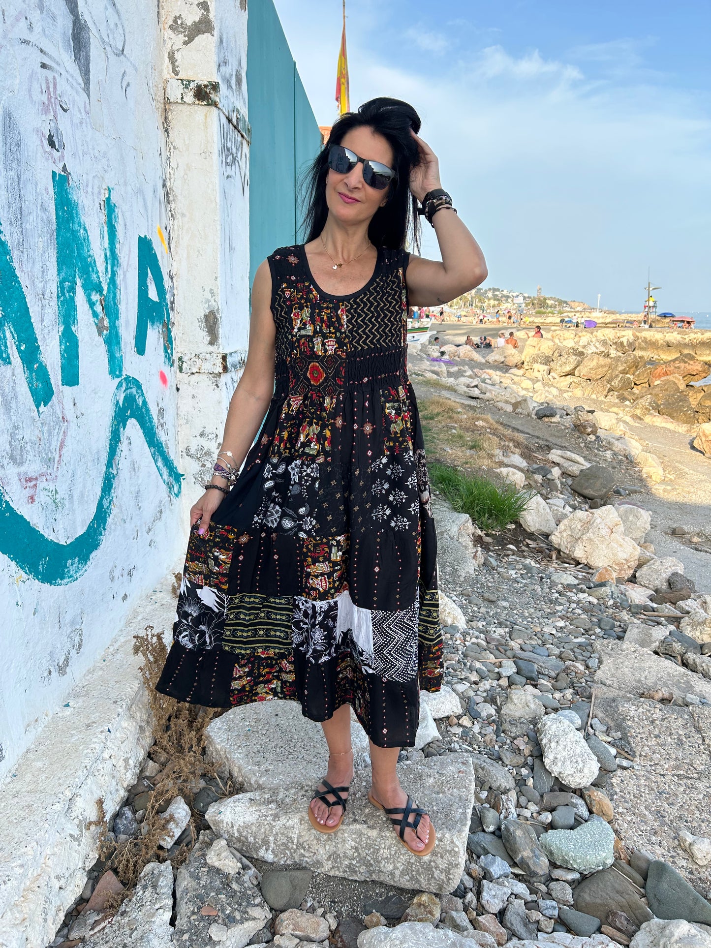 Black Sustainable Patchwork Dress