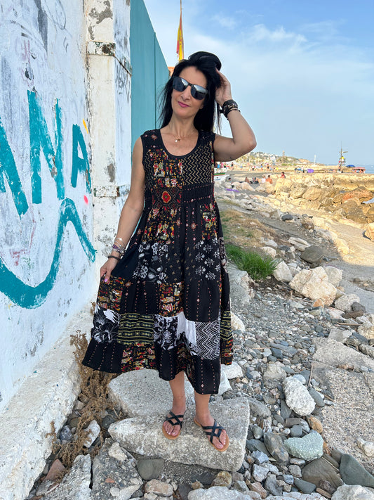 Black Sustainable Patchwork Dress