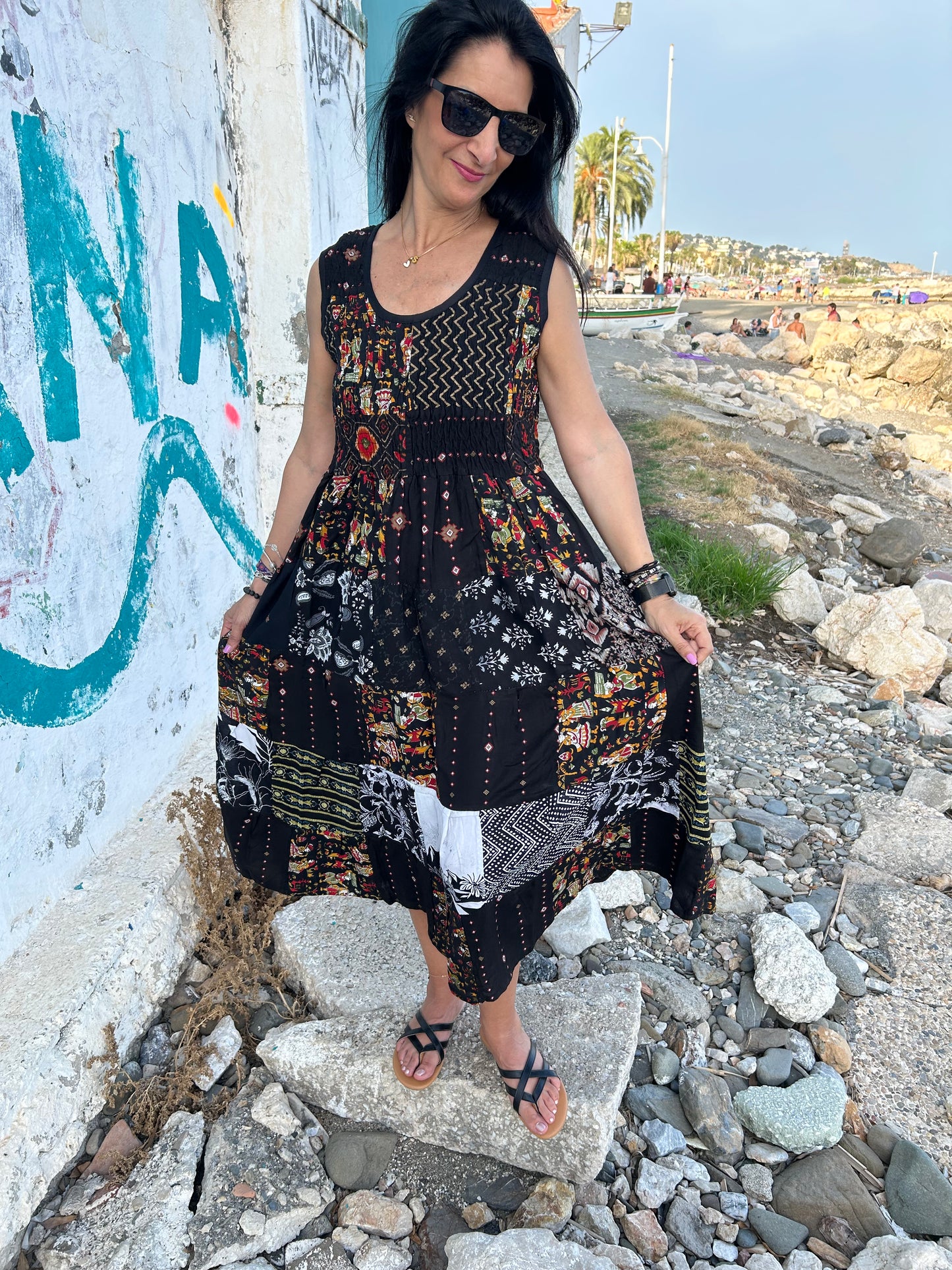 Black Sustainable Patchwork Dress