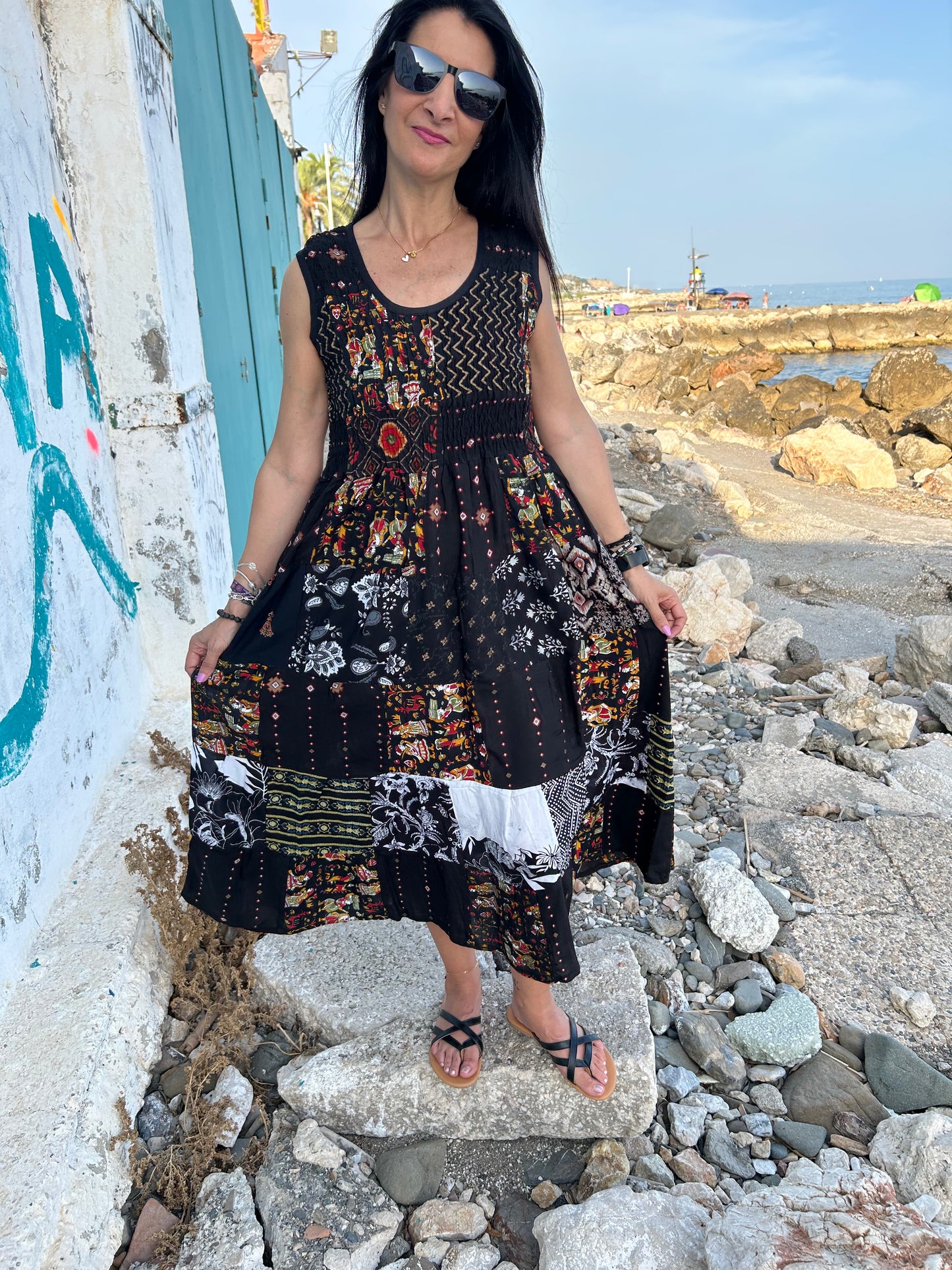 Black Sustainable Patchwork Dress