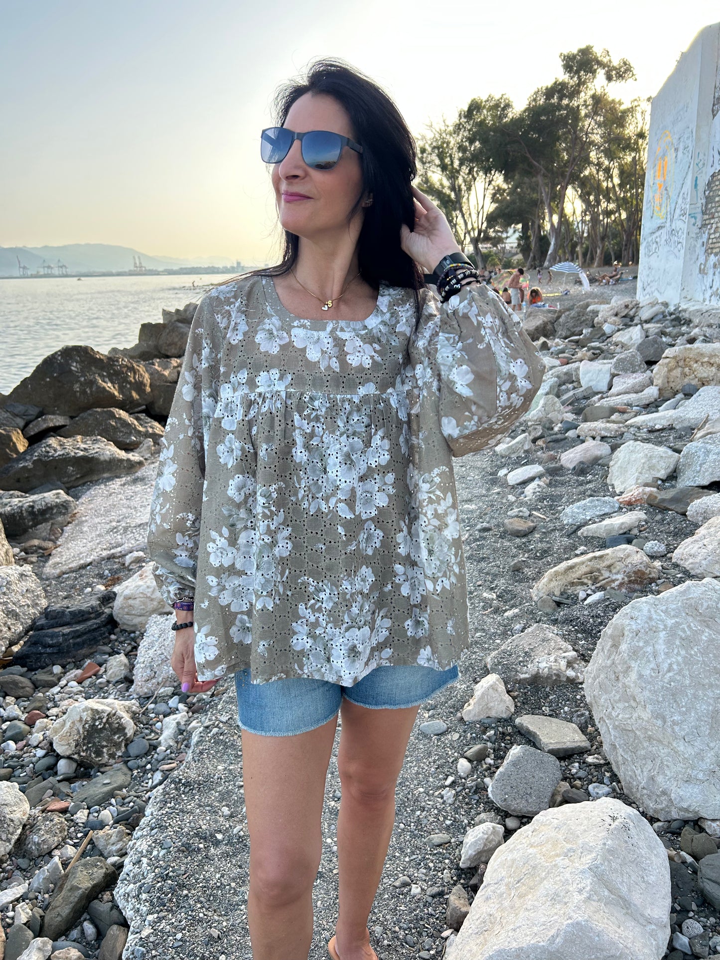 Green floral boho tunic