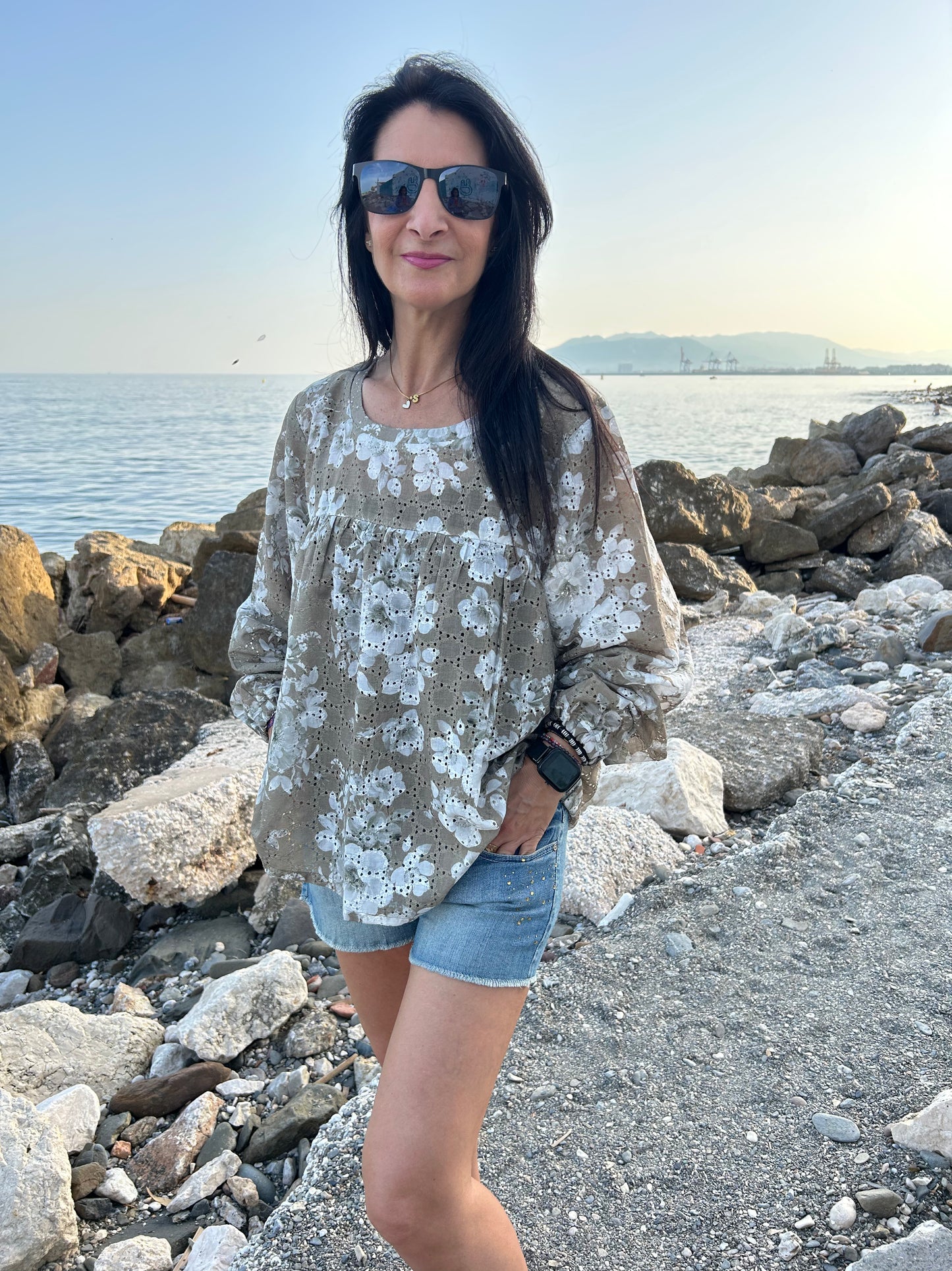 Green floral boho tunic