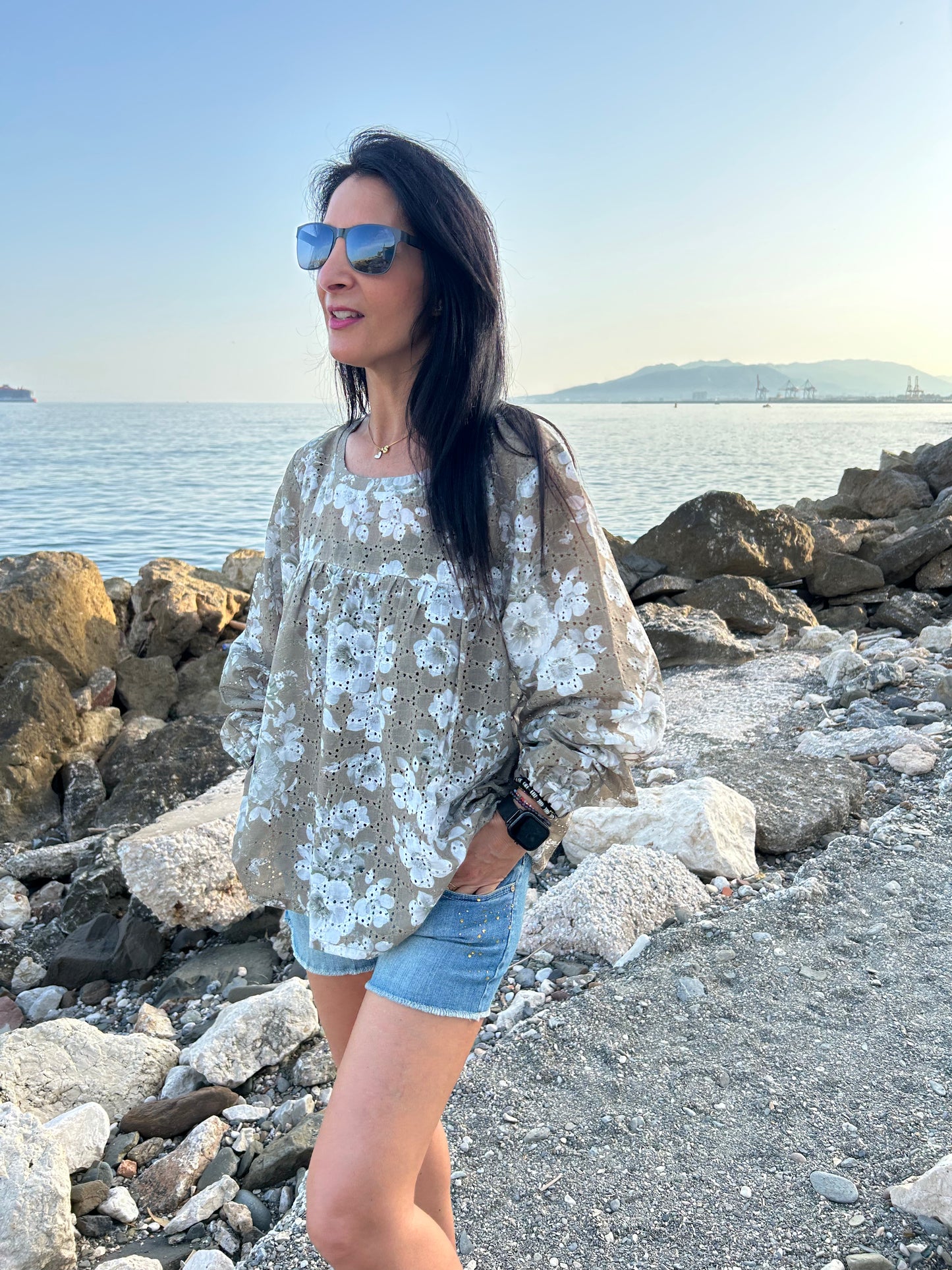 Green floral boho tunic