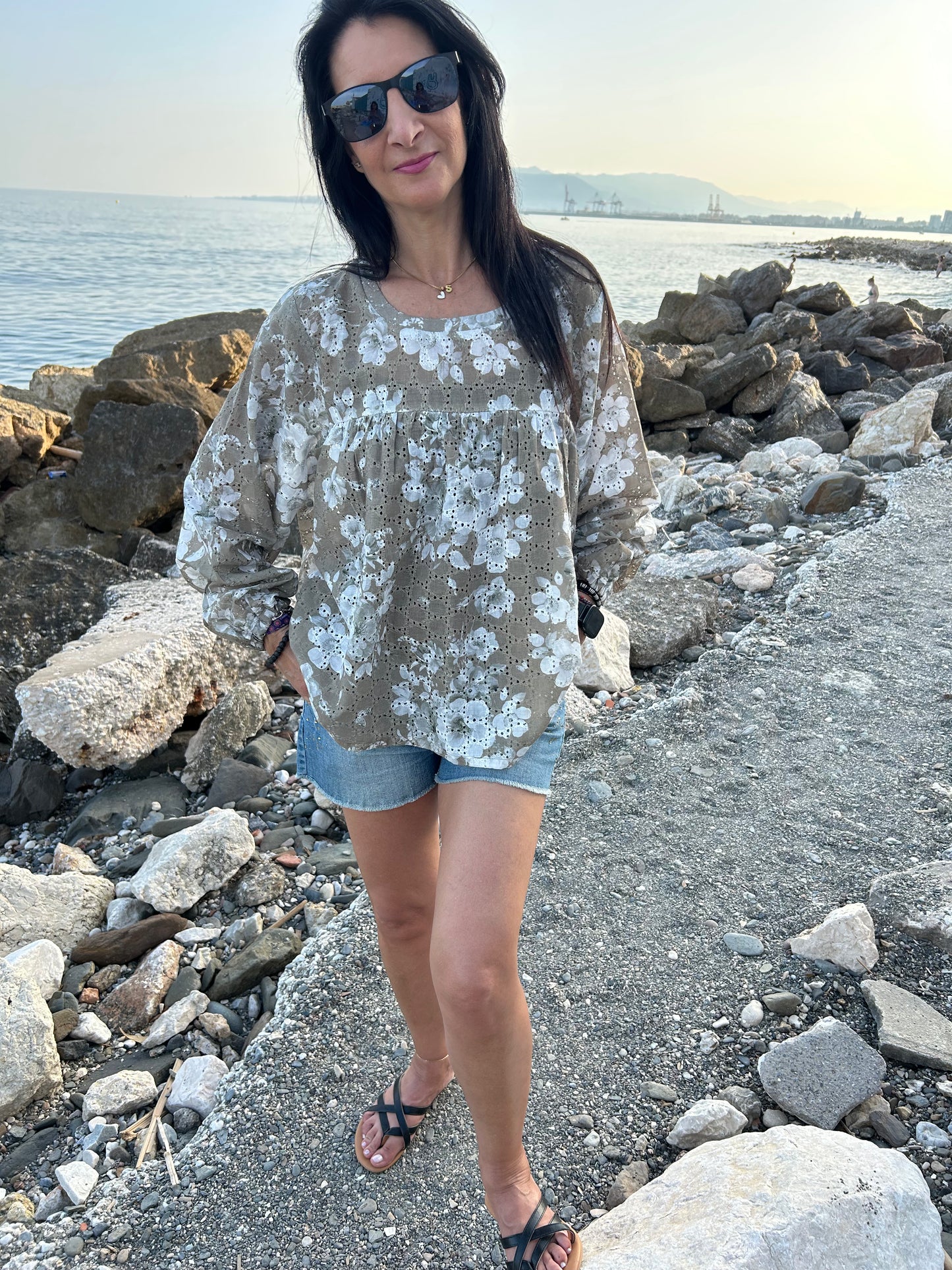 Green floral boho tunic