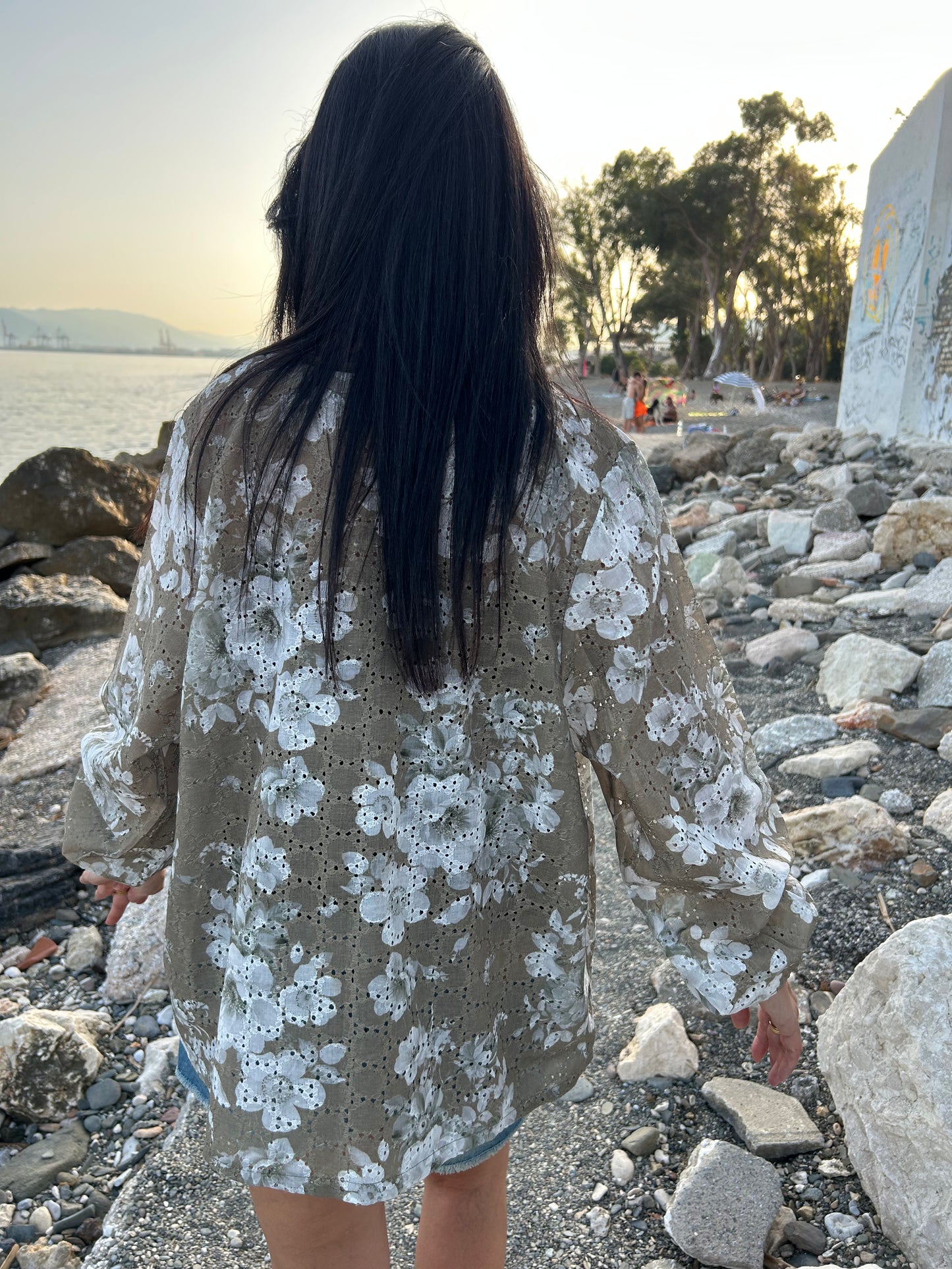 Green floral boho tunic