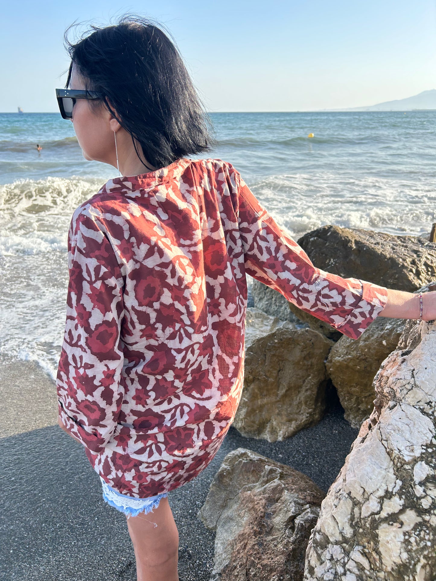 Button Down pink floral cotton shirt