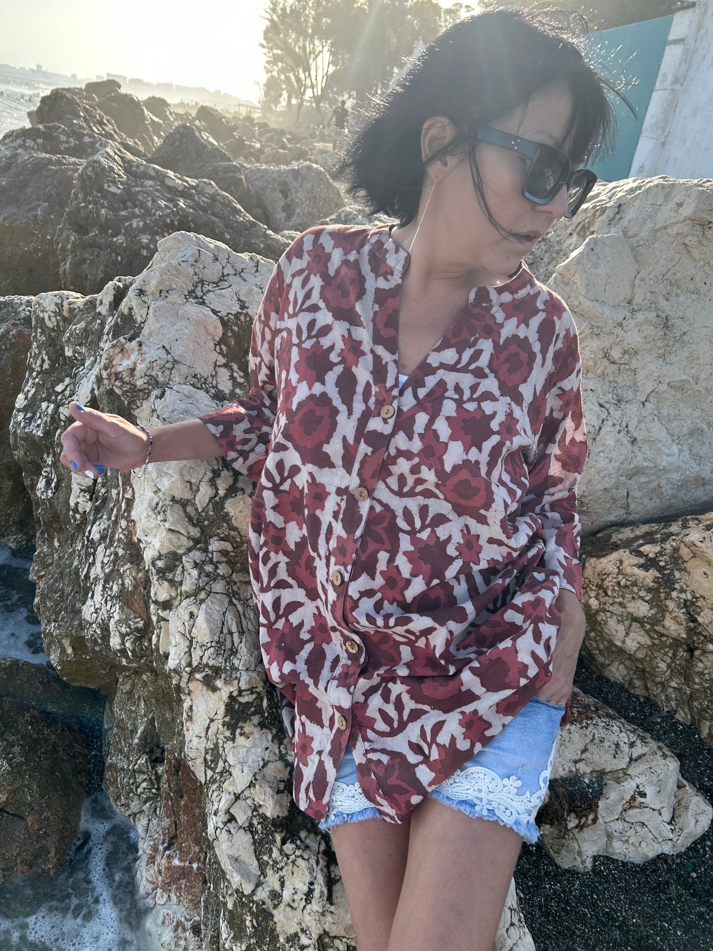 Button Down pink floral cotton shirt