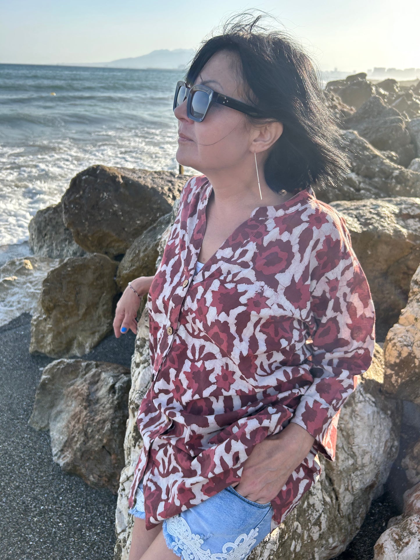 Button Down pink floral cotton shirt