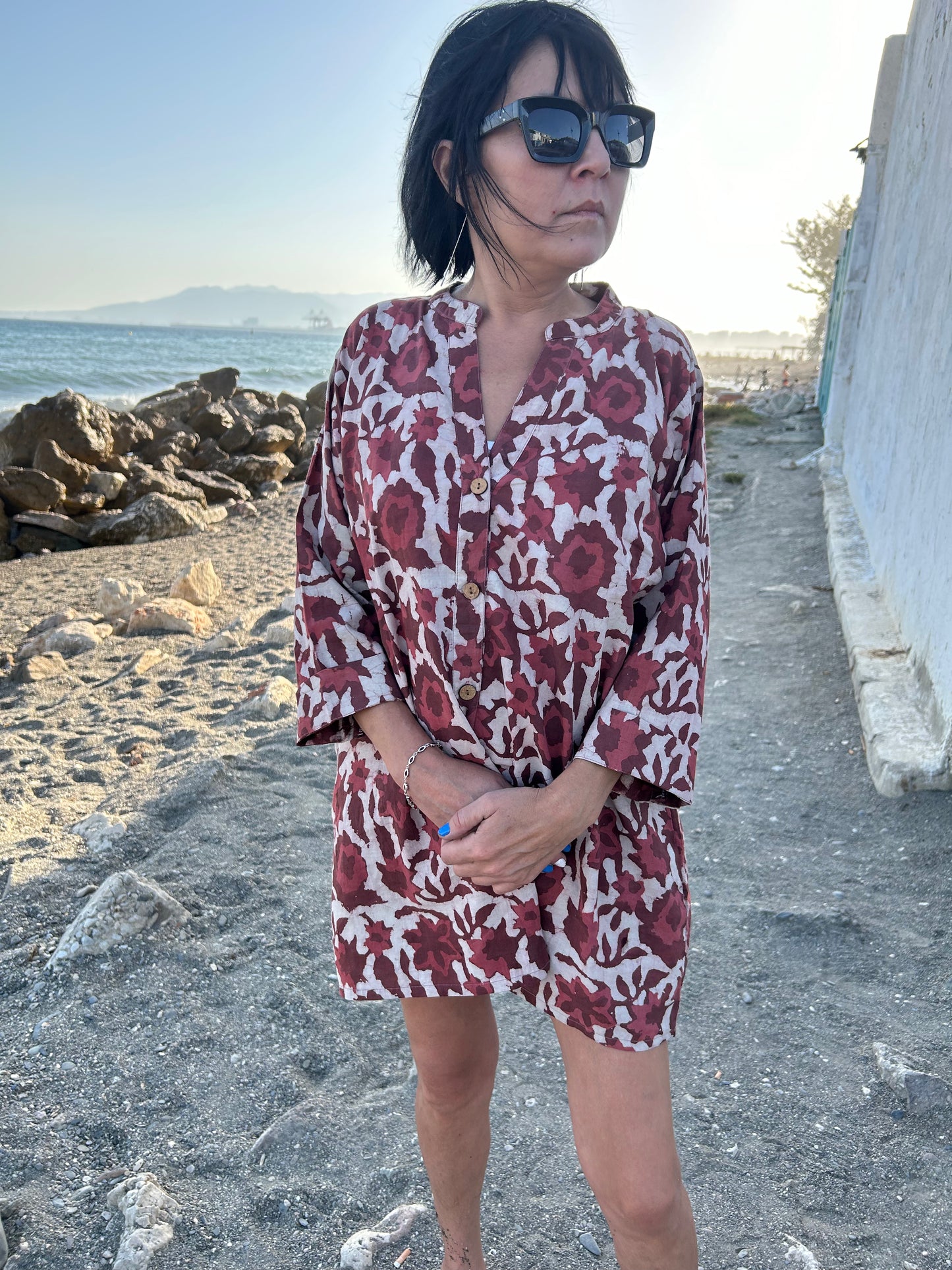 Button Down pink floral cotton shirt