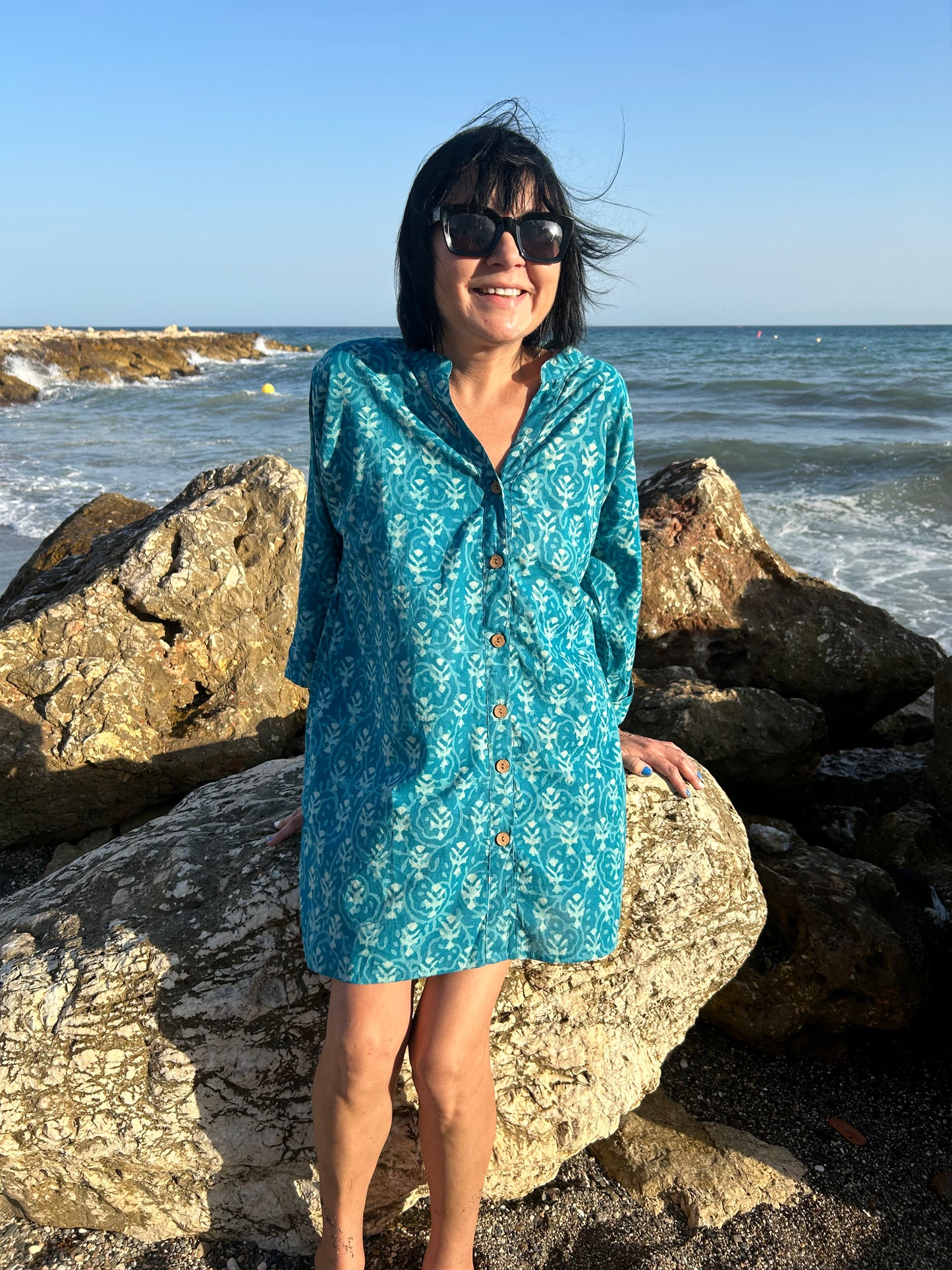 turquoise floral button down shirt