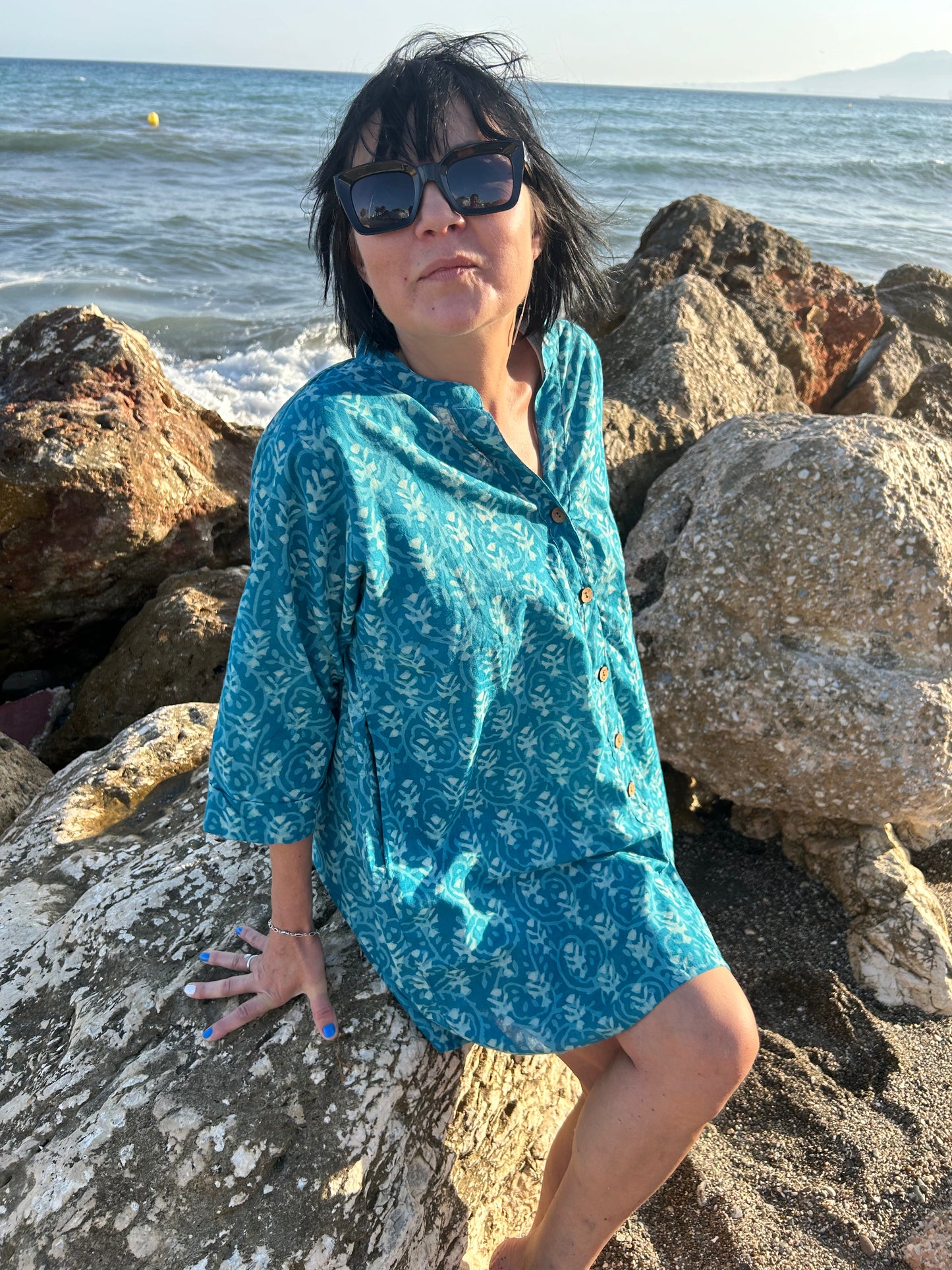 turquoise floral button down shirt