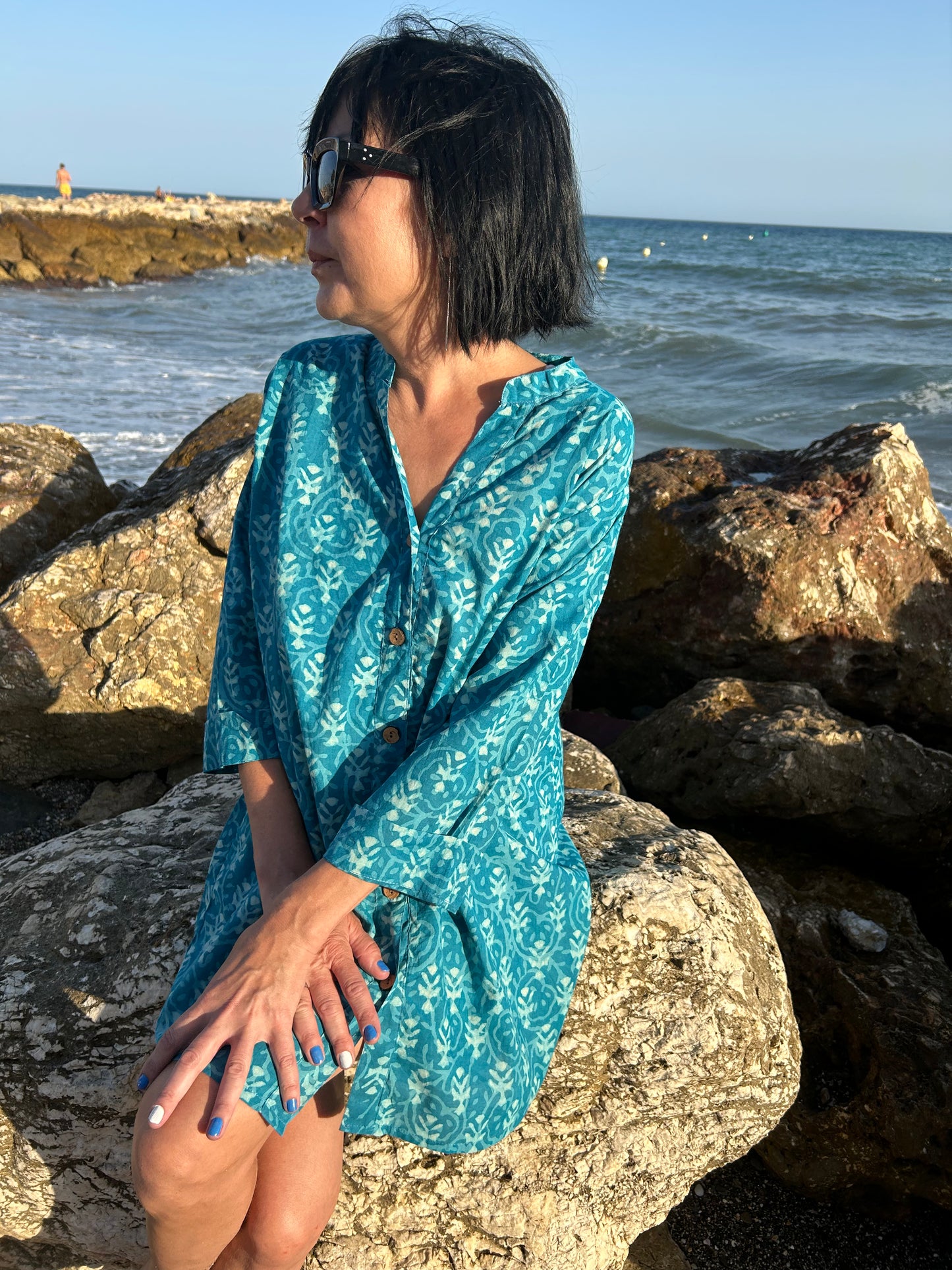 turquoise floral button down shirt