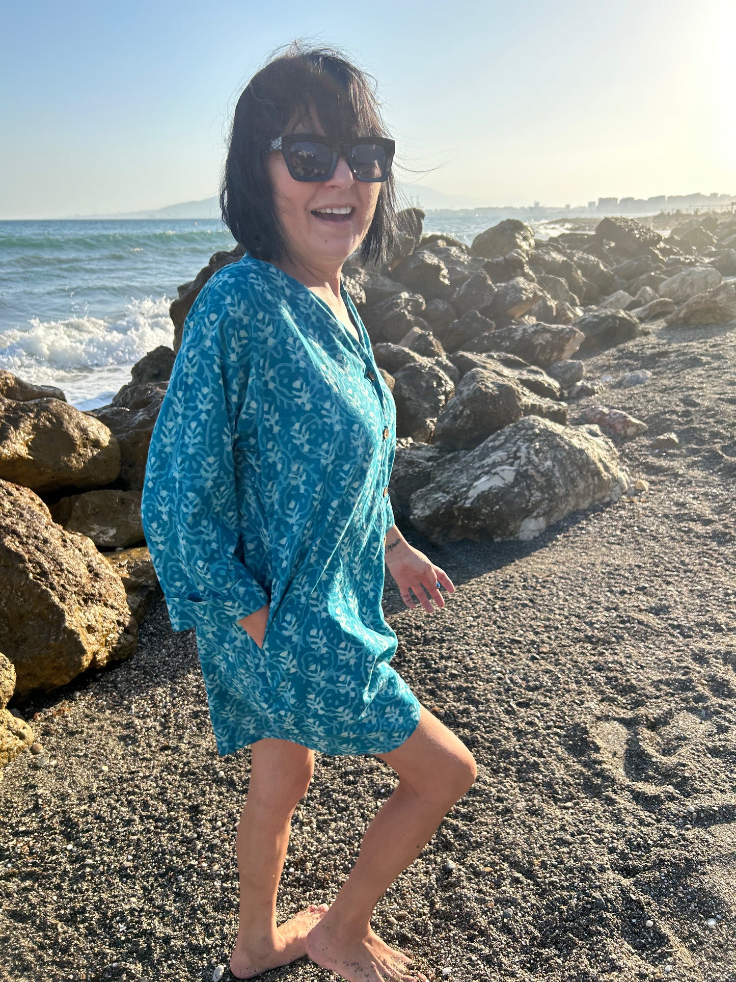 turquoise floral button down shirt