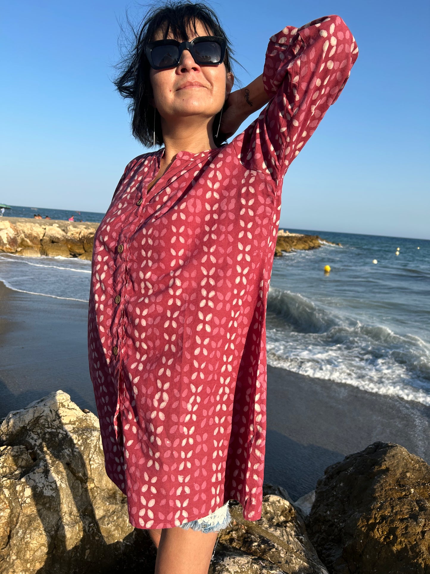 Pink Criss Cross Cotton button down shirt