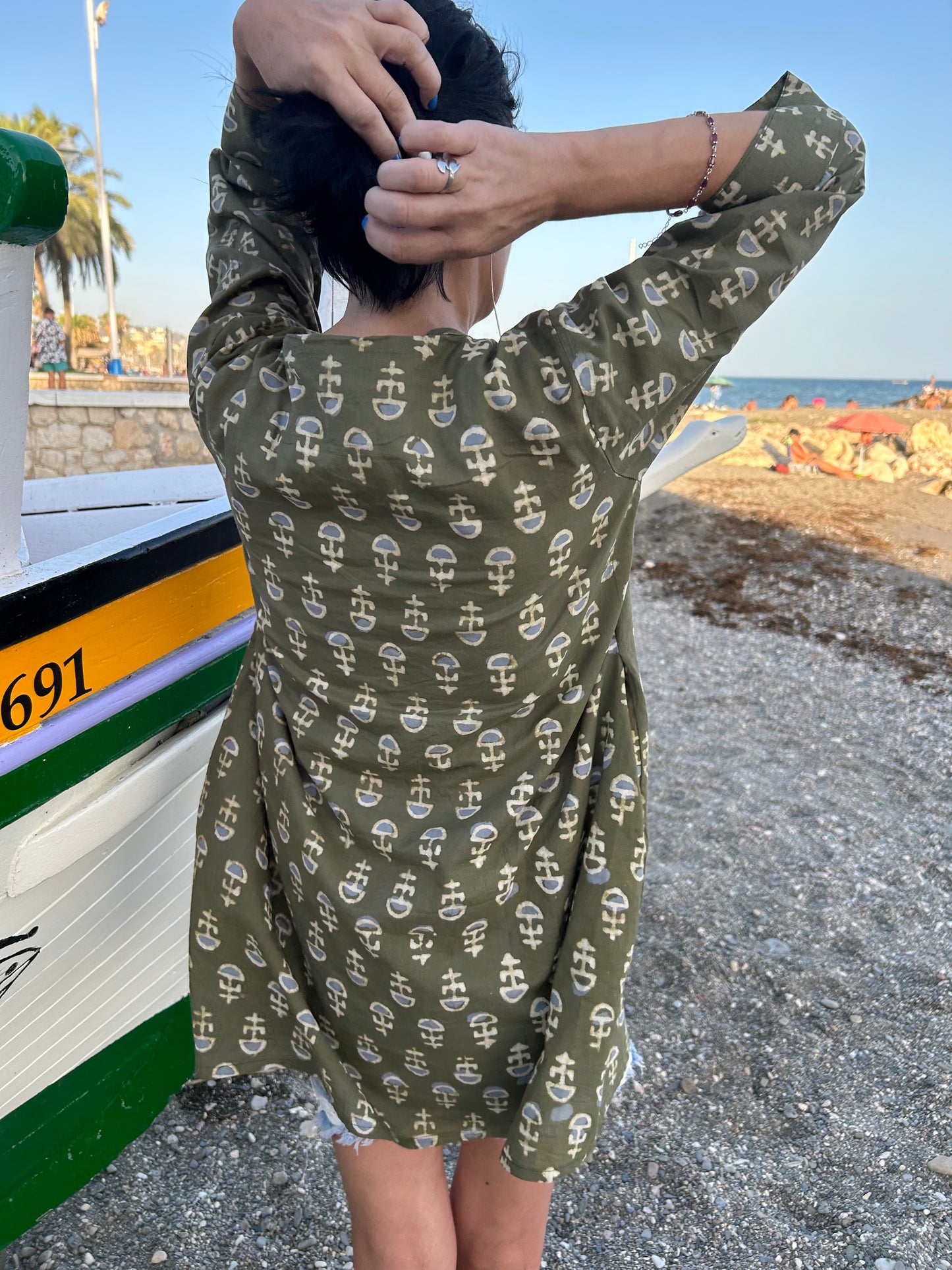 Green floral button down cotton shirt