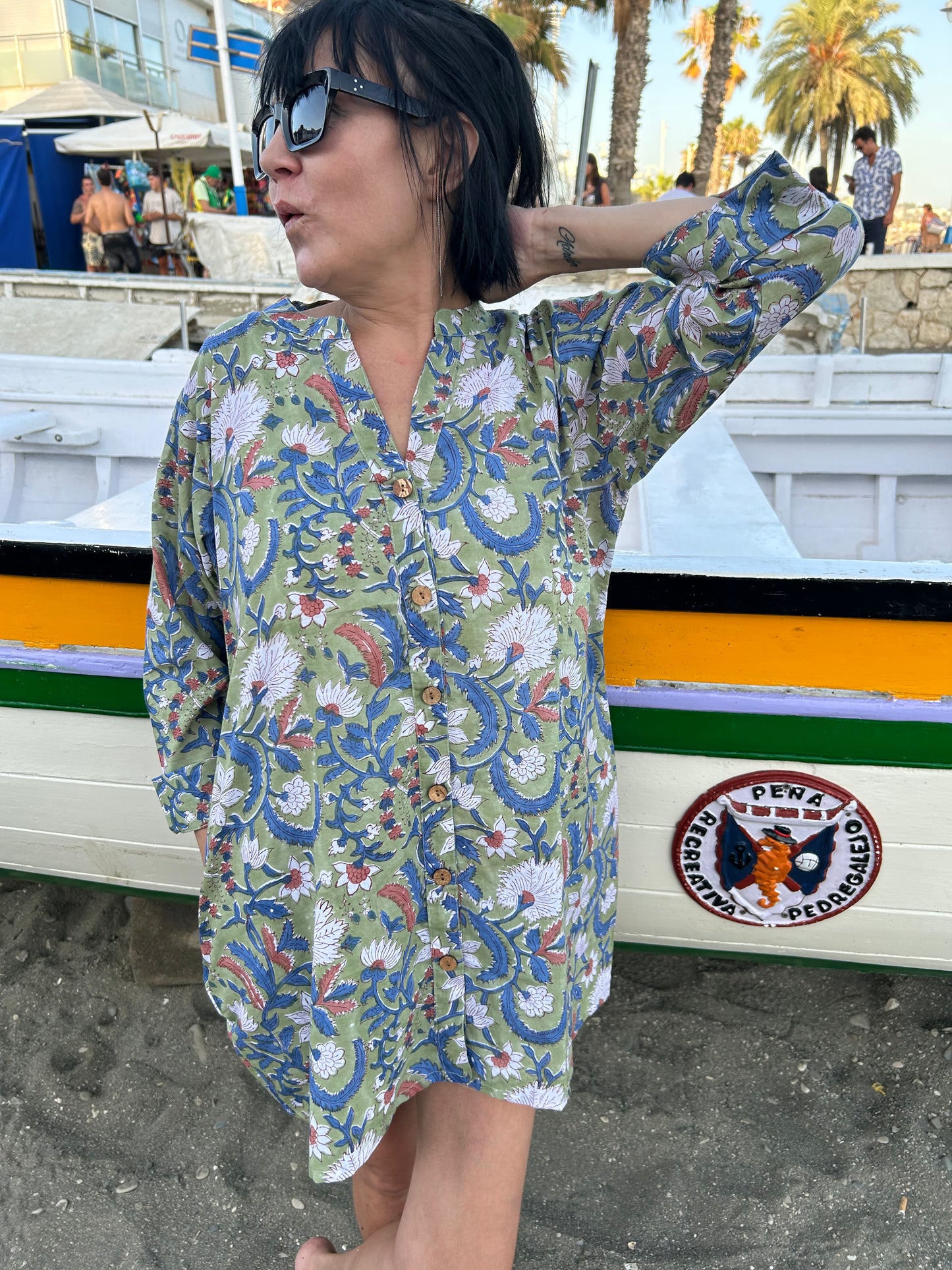 Green Floral Garden button down shirt