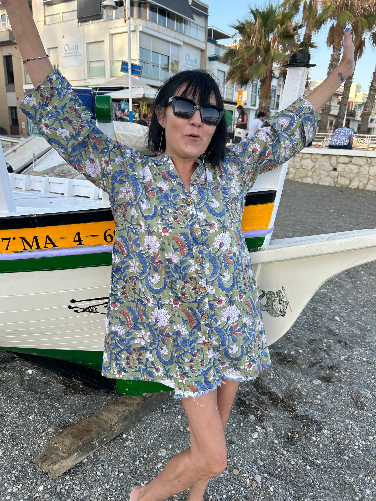 Green Floral Garden button down shirt