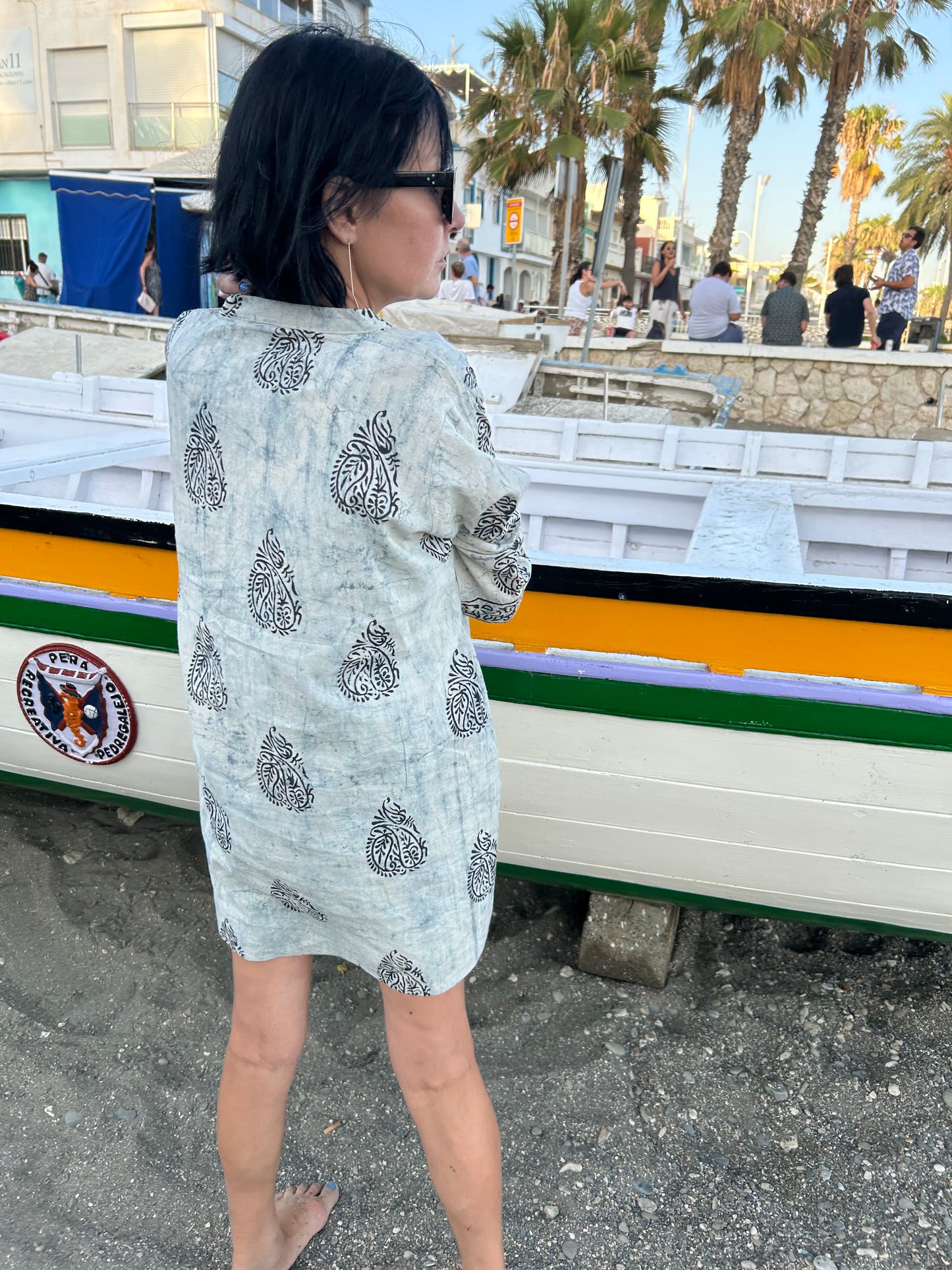 Black Gray button down cotton tunic