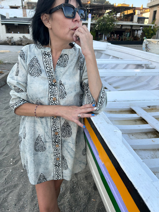 Black Gray button down cotton tunic