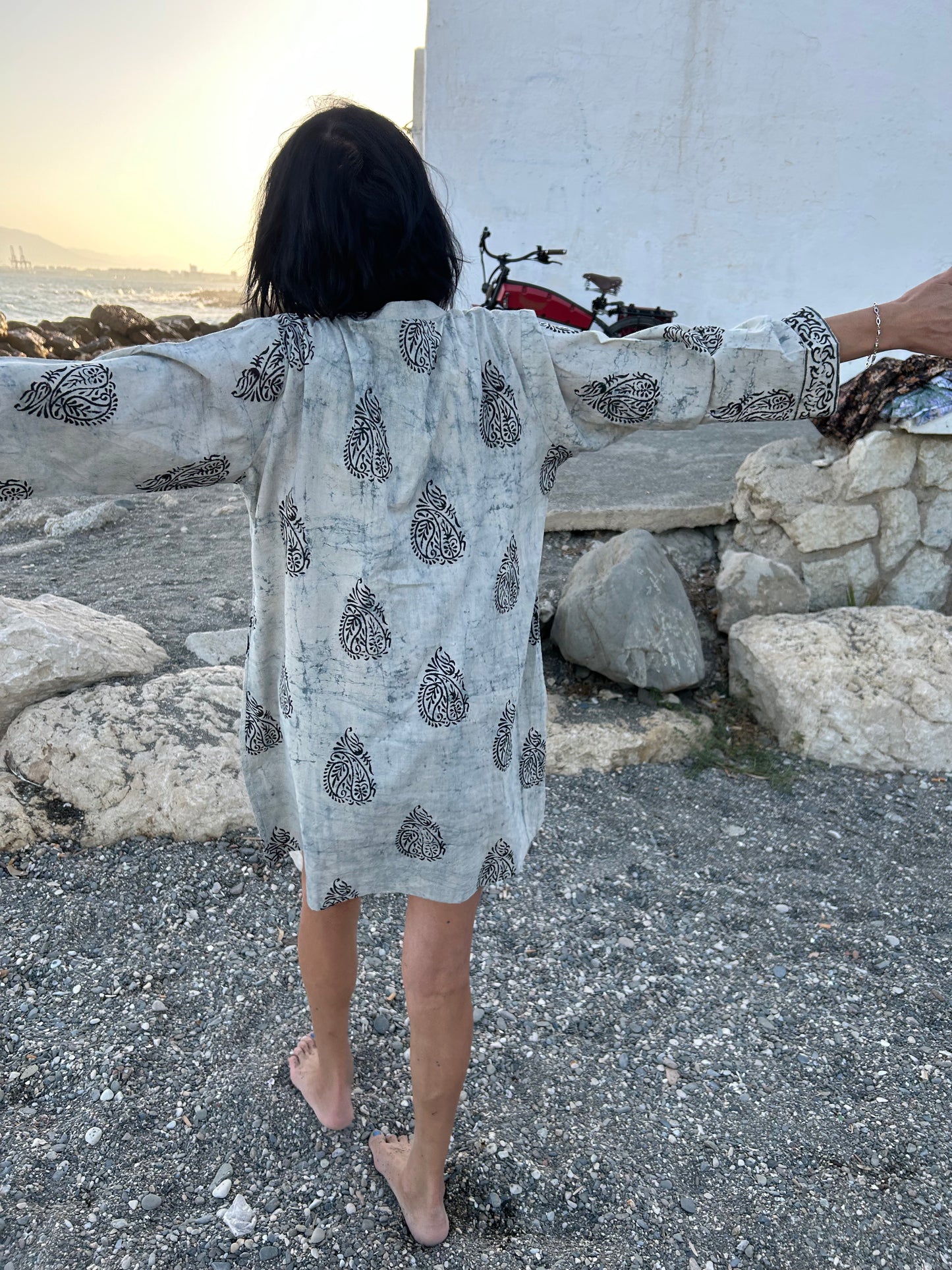 Black Gray button down cotton tunic